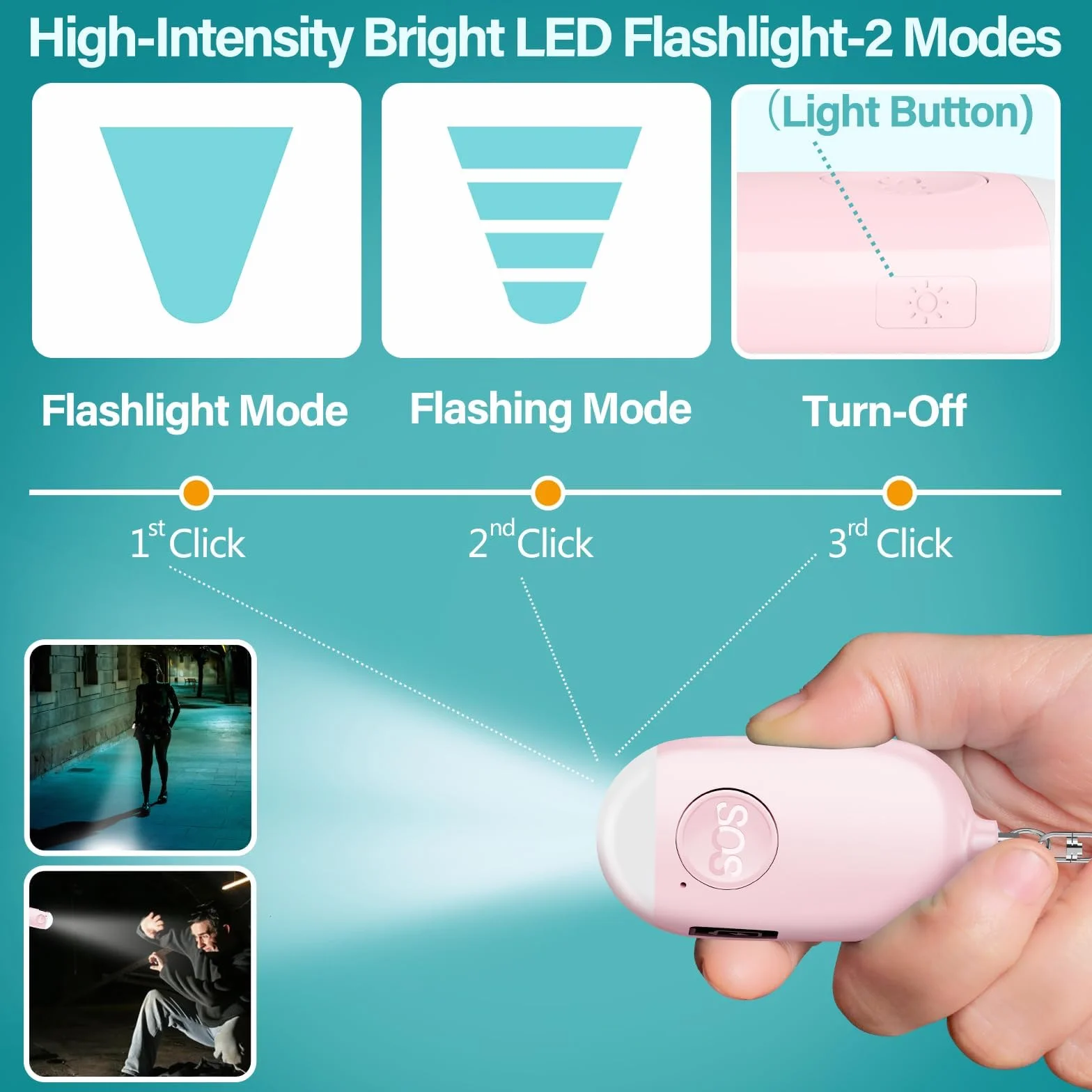 Alarma Personal Autodefensa de Bolsillo Hion - Llavero de Defensa Personal Recargable 130 dB con Iluminación LED para Mujeres, Niños y Personas Mayores - Potente y Confiable(Rosa, 1)