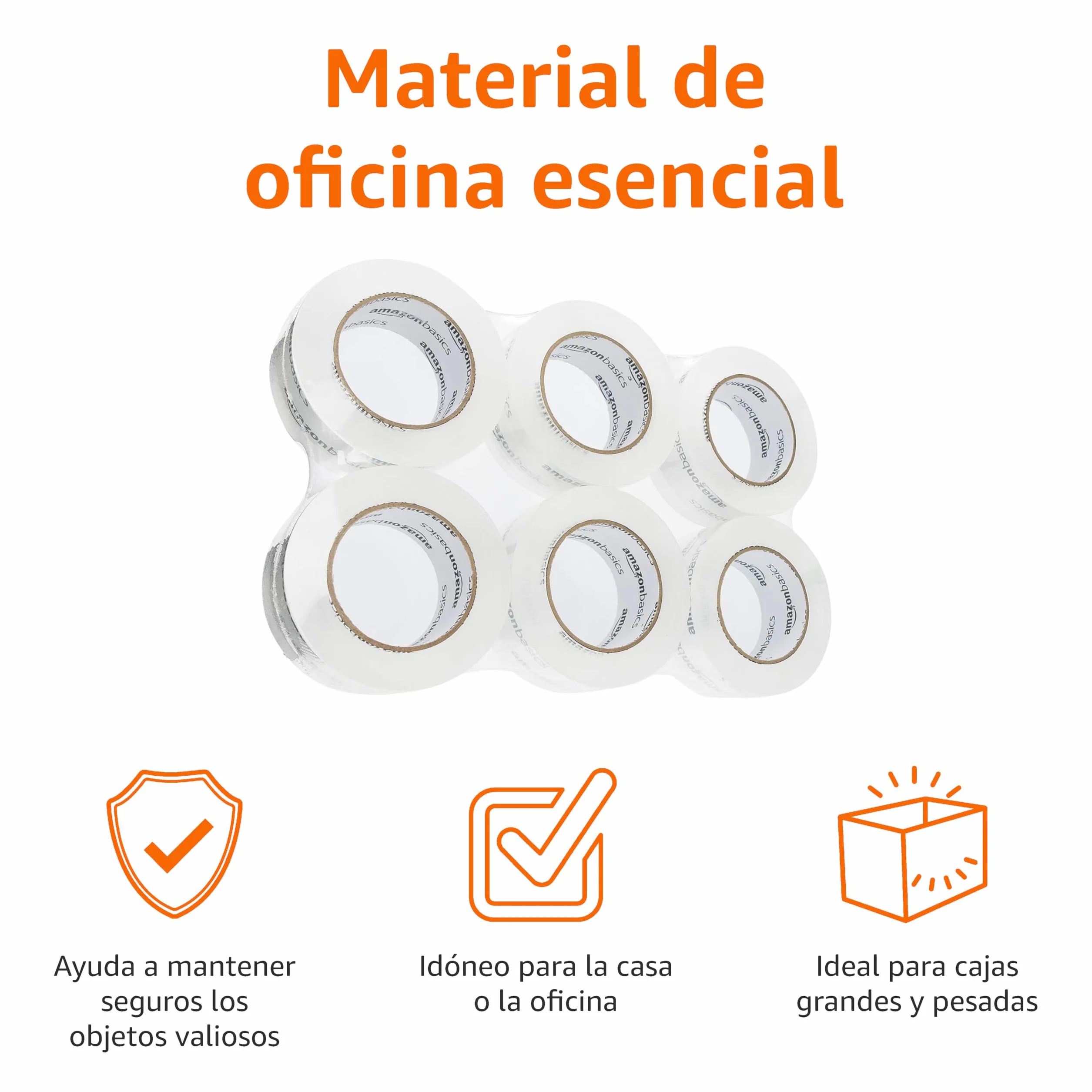 Amazon Basics Cinta de embalaje 6 unidades, 4,7 cm x 99,6 m, transparente