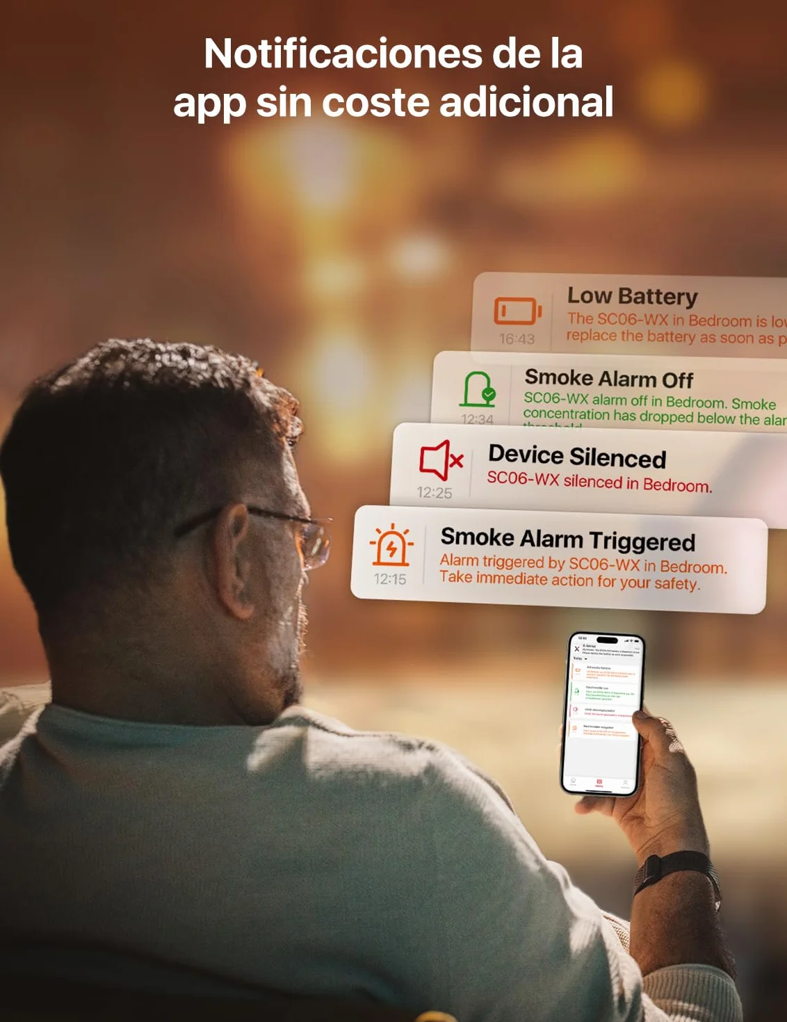 Alarma Wi-Fi X-Sense de Humo y monóxido de Carbono con batería reemplazable, Detector Combinado Inteligente Compatible con la App X-Sense Home Security, SC06-WX, 1 Unidad