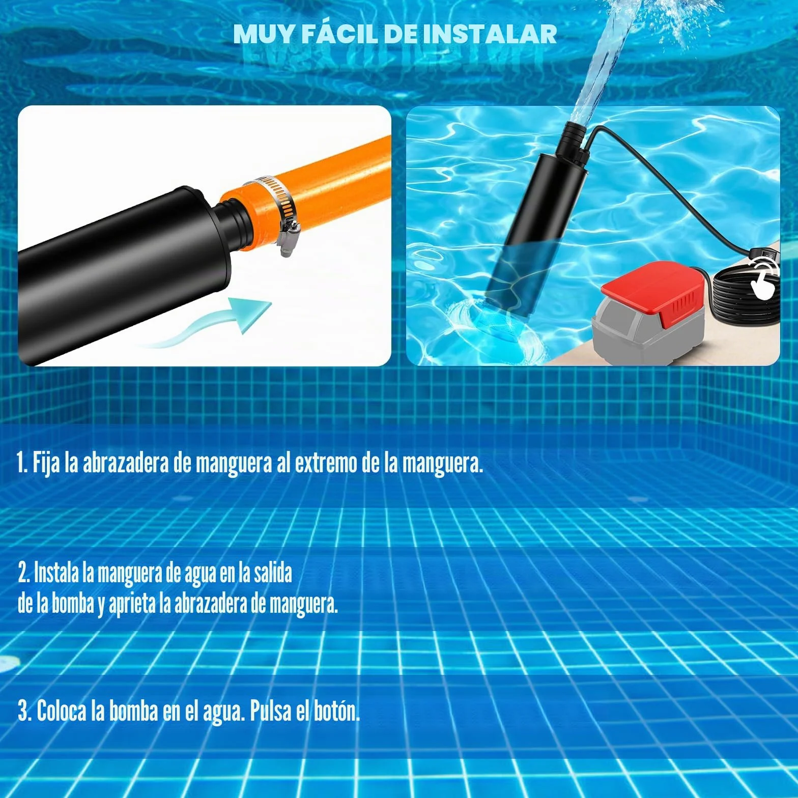 Bomba sumergible inalámbrica compatible con batería Milwaukee M18V (sin batería), 100 W, 635 GPH, bomba de sumidero portátil sin escobillas con manguera de 1 m, bomba de agua para piscina, jacuzzi