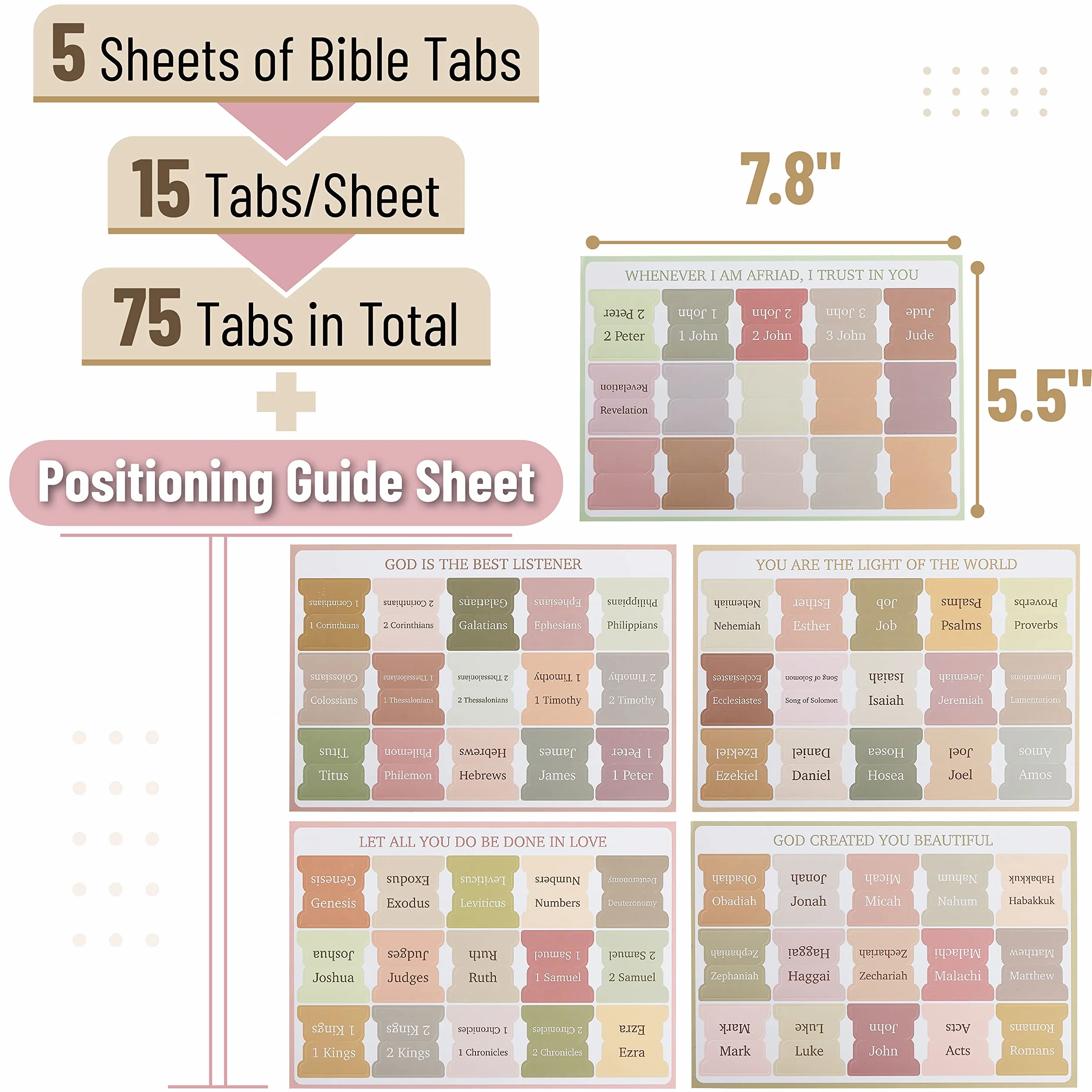 Mr. Pen Pestañas para Biblia, 75 pestañas laminadas boho, etiquetas de índice para estudio