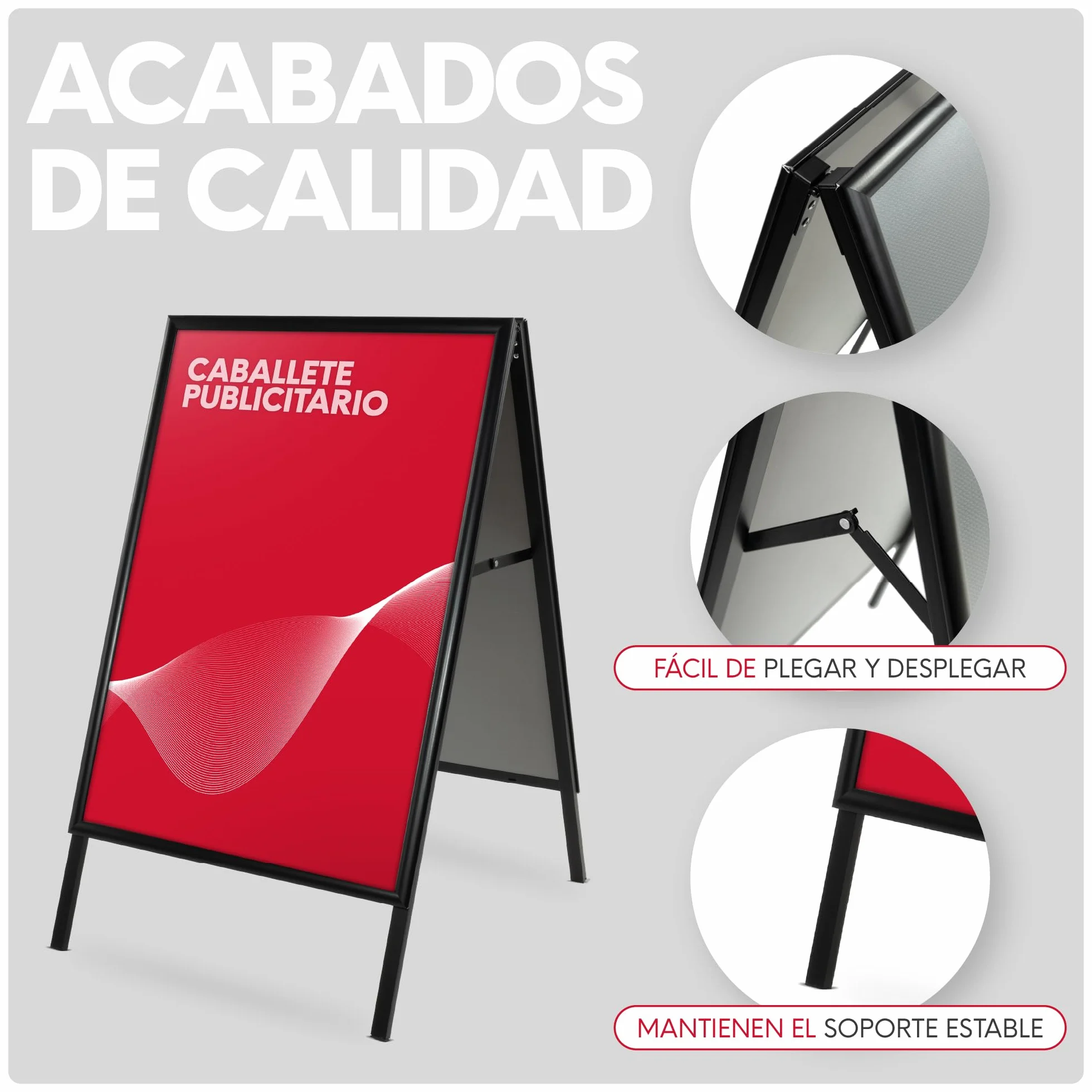 Caballete Publicitario de Aluminio Negro 500x700 mm | Expositor Doble Cara con Sistema Click y Protector Antideslumbrante | Soporte Portátil para Carteles y Anuncios
