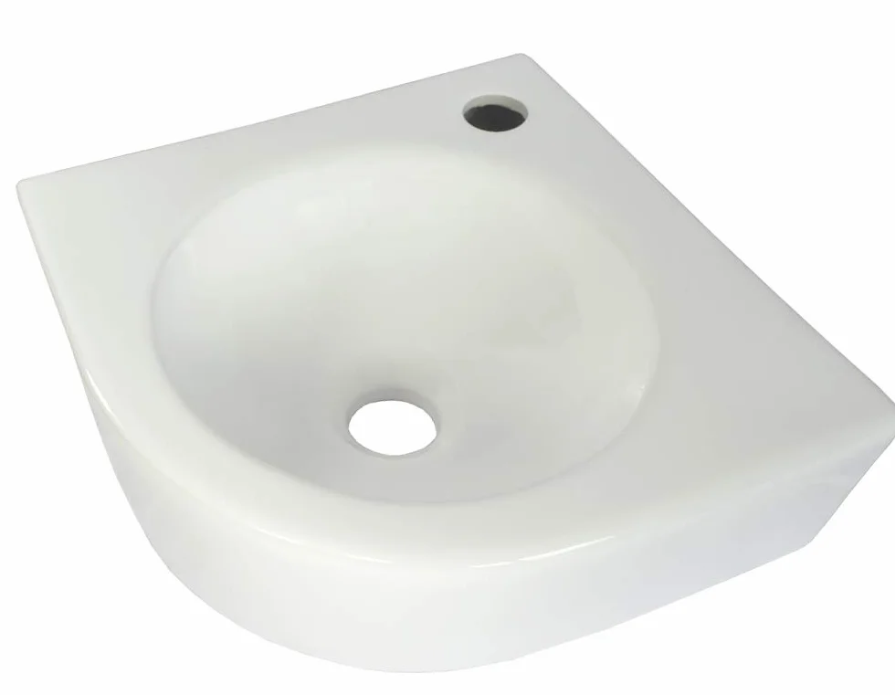 Lavabo de esquina de cerámica para esquina, color blanco, para colgar en la pared, ovalado, semicircular, aprox. 30 cm, WP030