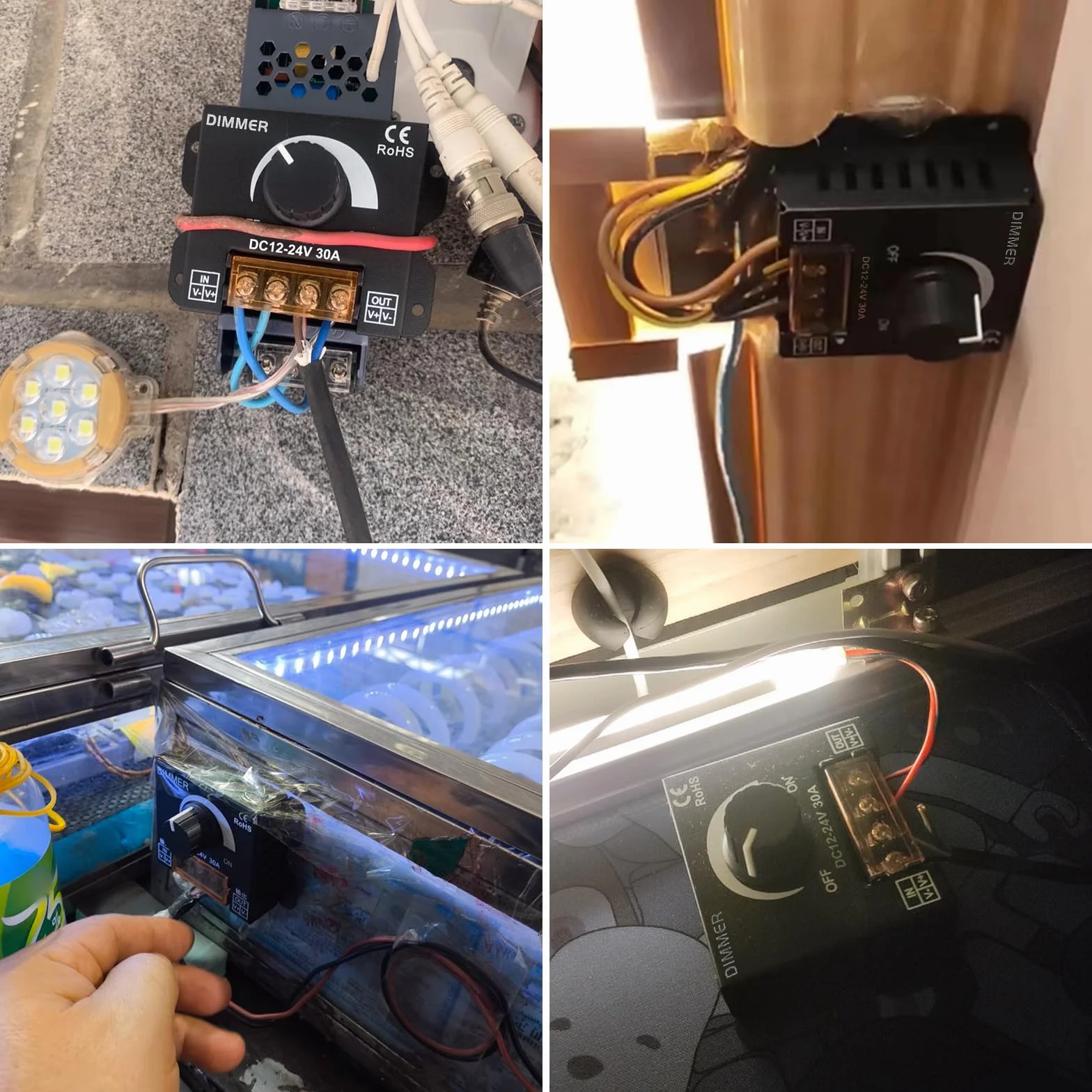 4 reguladores LED DC 12 V 24 V para tiras LED, 30 A 12 V, regulador de intensidad PWM LED, botón de atenuación para ajustar el brillo, regulador de brillo para banda de luz