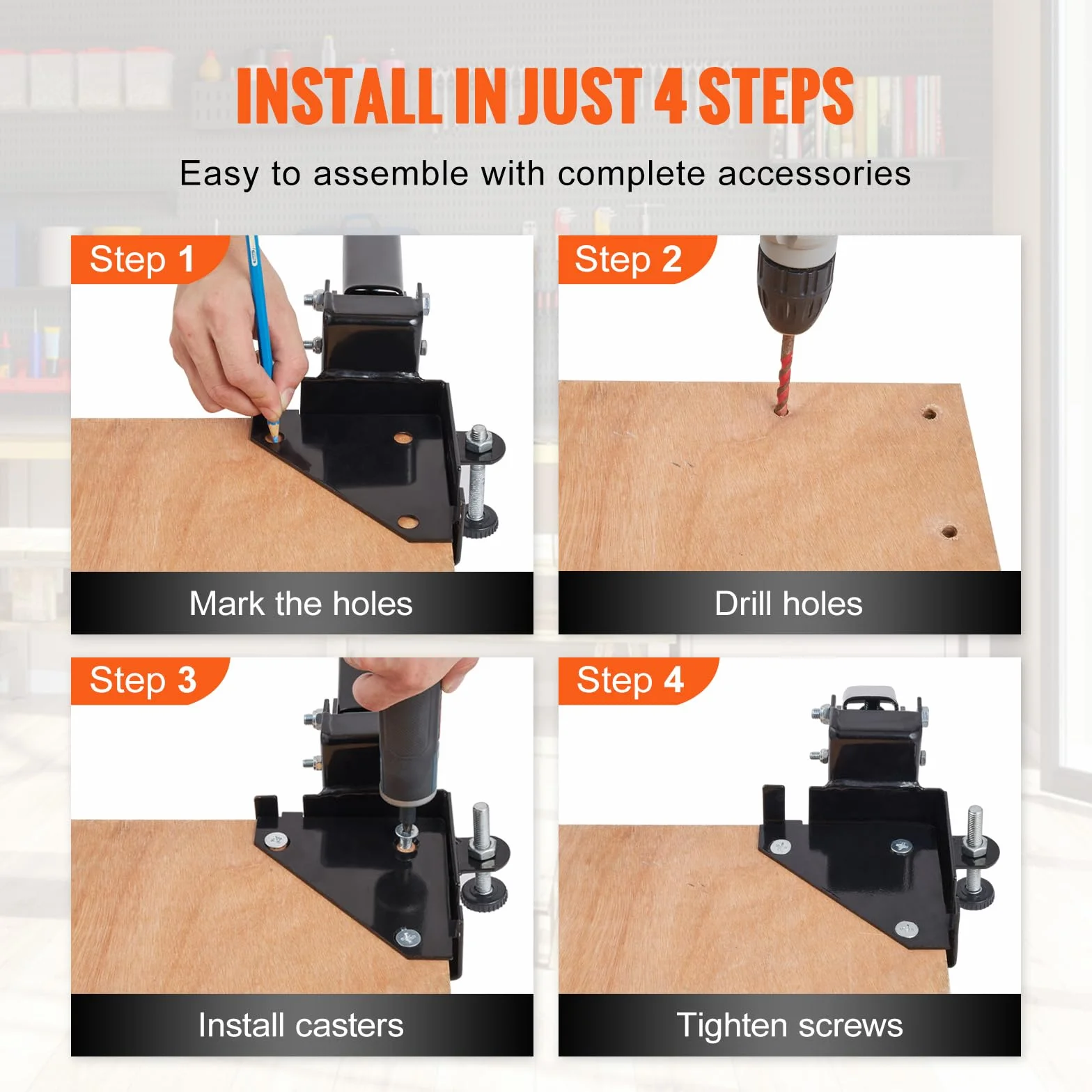 VEVOR Base Móvil de Capacidad de 181,4 kg Ajustable de 241,3x241,3mm hasta el Infinito Soporte de Base Móvil Universal Resistente con Ruedas Giratorias para Equipos de Carpintería, Muebles, Máquinas