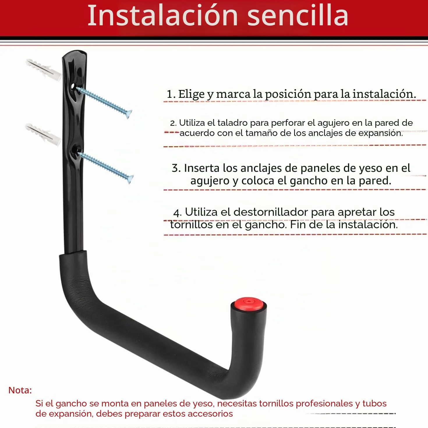 Ganchos de almacenamiento resistentes para garaje, colgador de almacenamiento de escaleras de 25 cm para montaje en pared para escalera, bicicleta, herramientas de jardín, silla plegable, pala