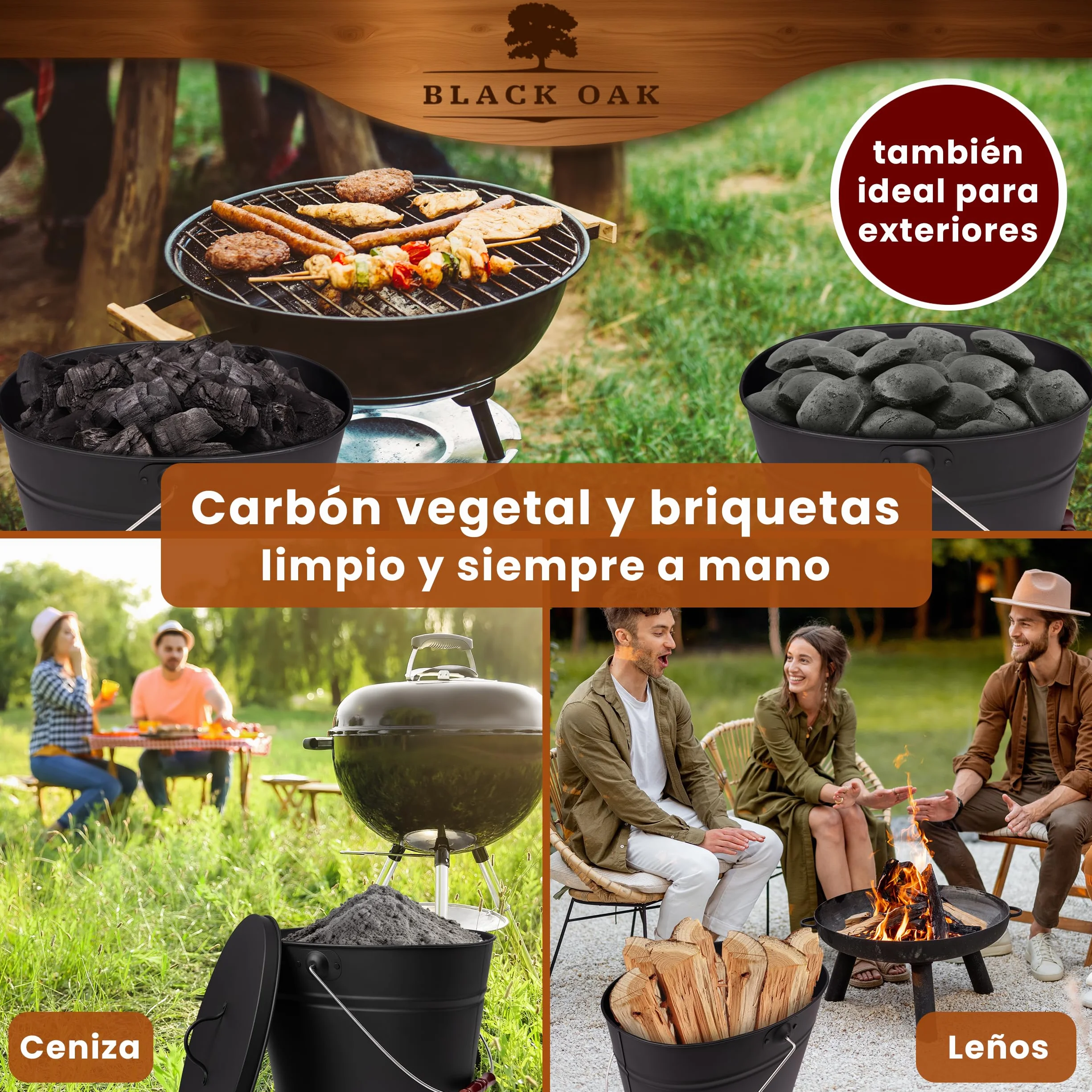 BLACK OAK Cubo de ceniza ETNA 14L – negro con tapa – grande 14 litros – Acero galvanizado y recubierto de polvo para cenizas y carbón, accesorio ideal para chimenea, estufa de azulejos, estufa de leña