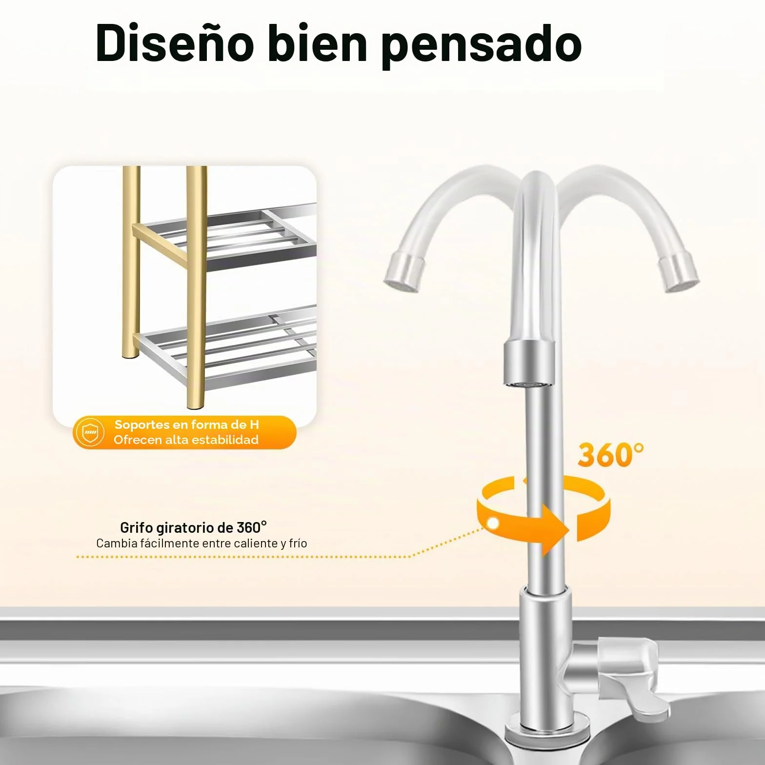 Fregadero de cocina independiente, 2 cuencos, doble, de acero inoxidable, comercial con grifo, soporte y drenaje, para exterior e interior