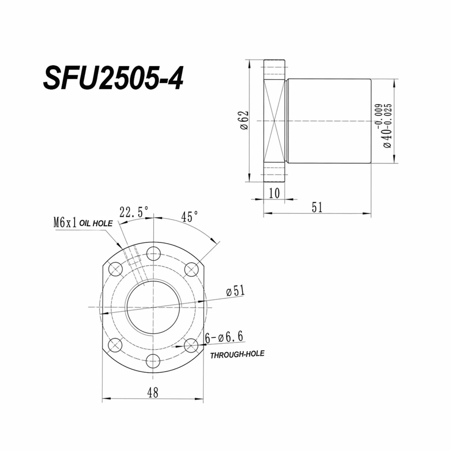 Tuercas de husillo de Bolas SFU2505 / SFU2510 con Paso de 5/10 mm(SFU2505-4 Nut)