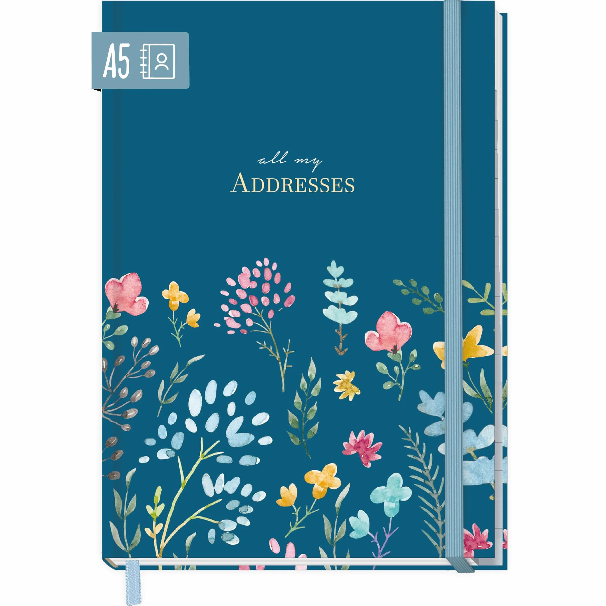 paper&you® Agenda A5 con índice A-Z Happy Flower para contactos y contraseñas