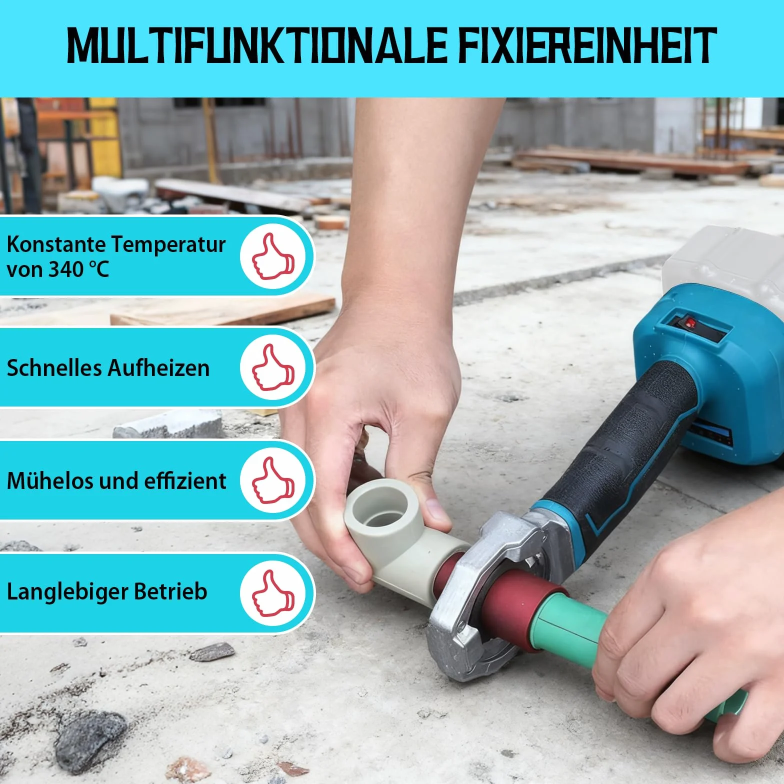 Soldador de Plastico,Máquina de Soldadura de Tubos PPR,compatible con Makita,Máquina de Soldadura de Plástico de Fusión Caliente,Tres Cabezales de Corte 20/25/32 mm,para Tubos PPR,PB,PE