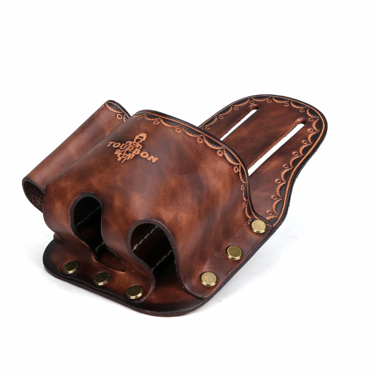 TOURBON - Soporte grande de piel auténtica para cinta métrica de cinturón, bolsa de herramientas con martillo, funda para cuchillos utilitarios, trabillas para lápices
