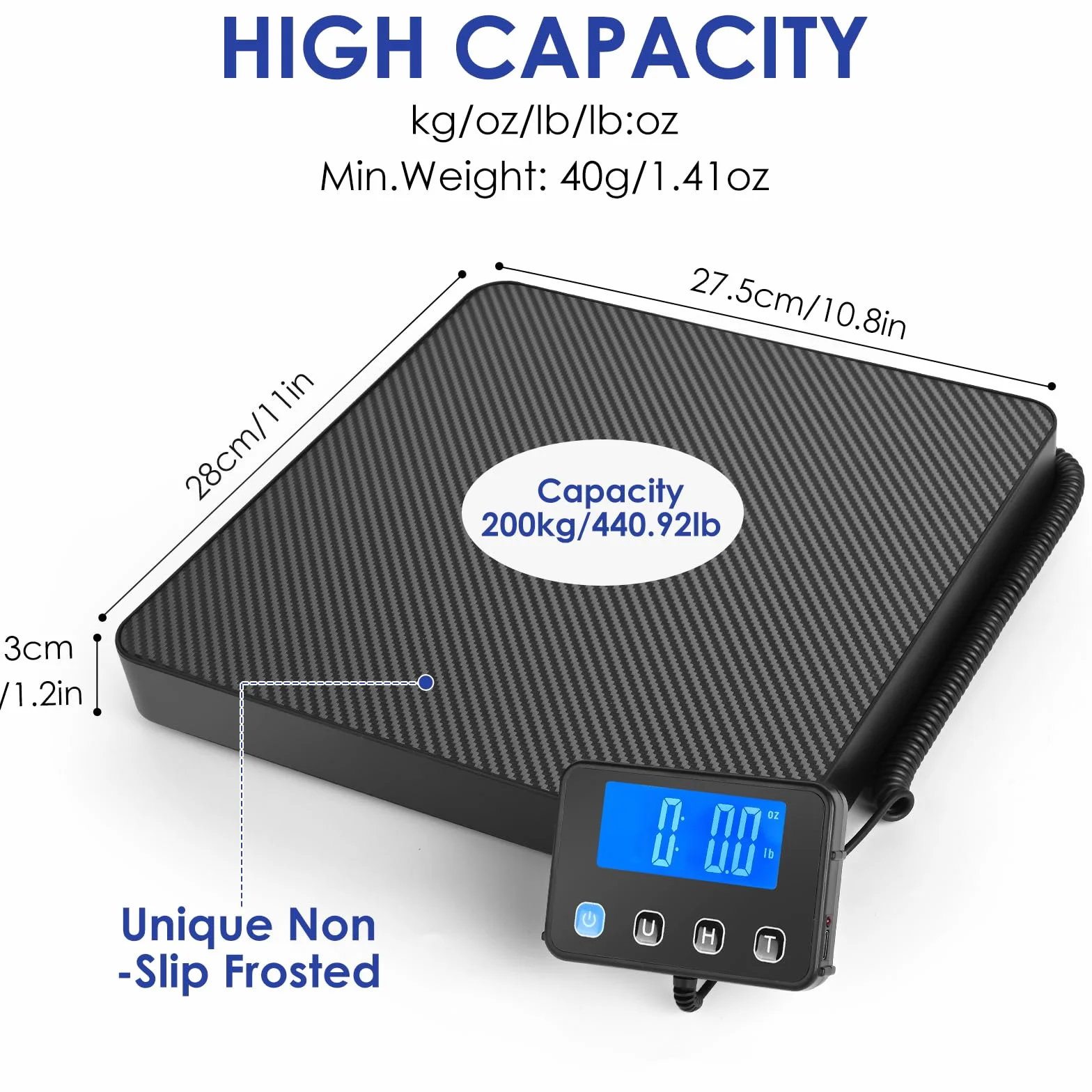Báscula digital para paquetes 40-200 kg alta precisión con retención y tara pantalla LCD