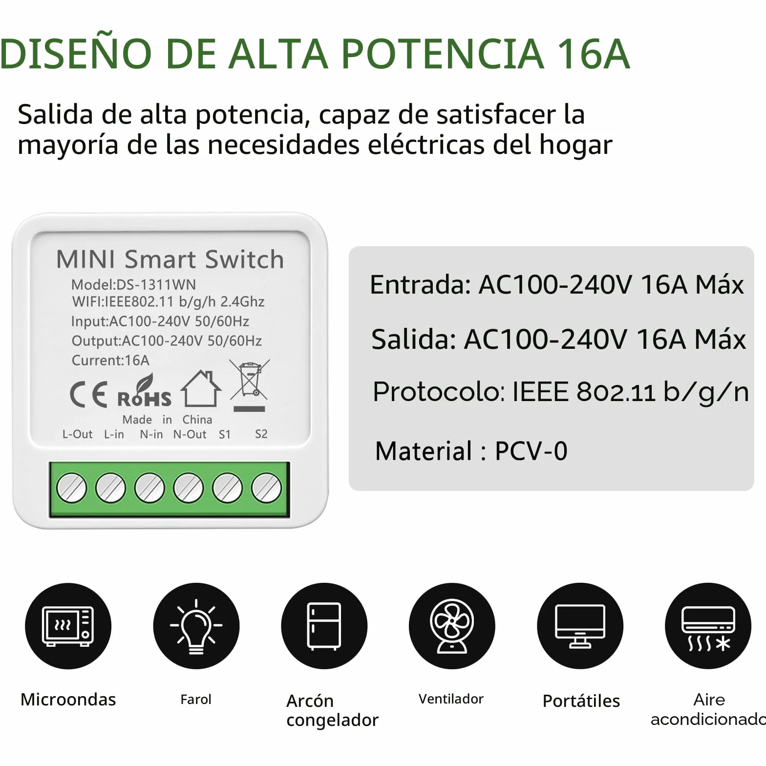 1PC Interruptor de Luz Inteligente WIFI, Alexa Interruptor Inteligente Módulo, Mini Smart Switch WIFI Compatible con Alexa,Tuya y Smart Life, Requiere Conductor Neutro