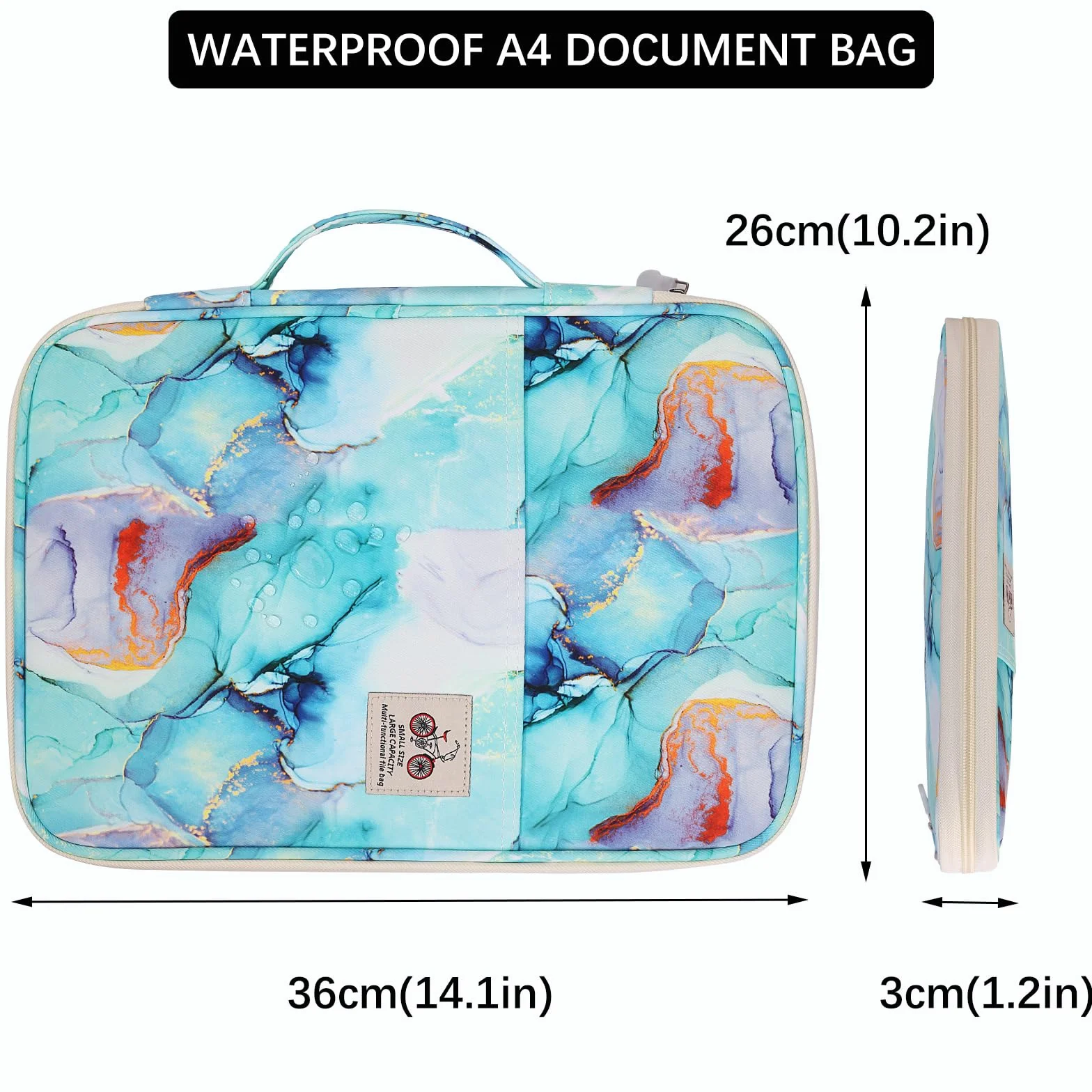 JAKAGO Carpeta impermeable A4, organizador de viaje con cremallera, verde mármol