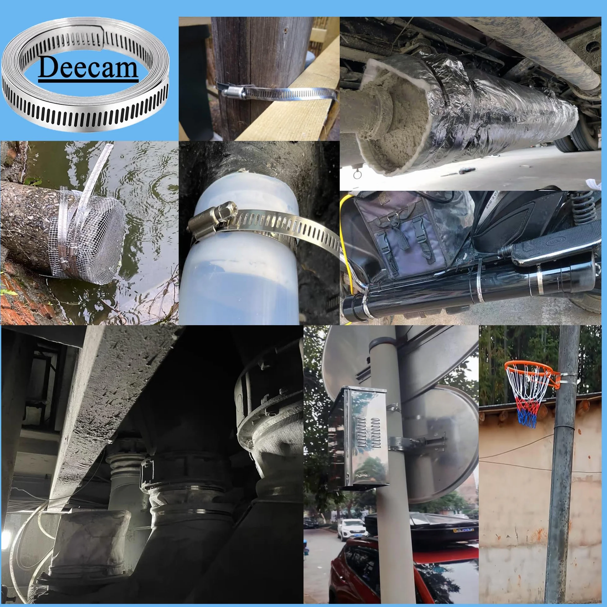 Deecam Abrazaderas Metalicas para Tubos 4M, Abrazaderas Acero Inoxidable con 12 Cierres, Adecuado para Tuberías de Gas Doméstico, Tuberías de Agua, Tuberías de Automóviles, etc.