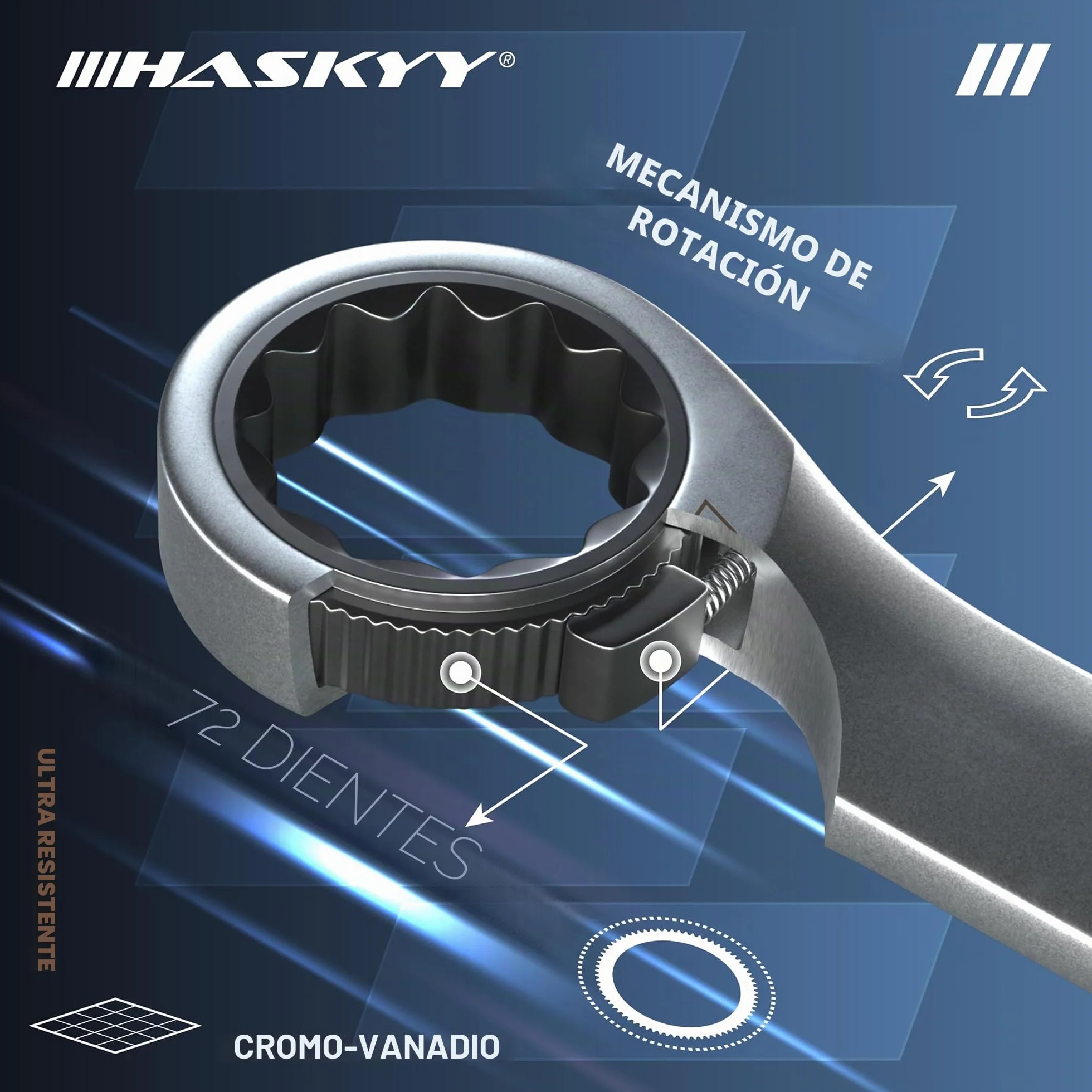 HASKYY Juego de Llaves de Ratón de Anillo Doble de 6 Piezas 8x9 | 10x11 | 12x13 | 14x15 | 16x17 | 18x19 en Bolsa del Sistema Juego de Llaves Combinadas 8-19 mm