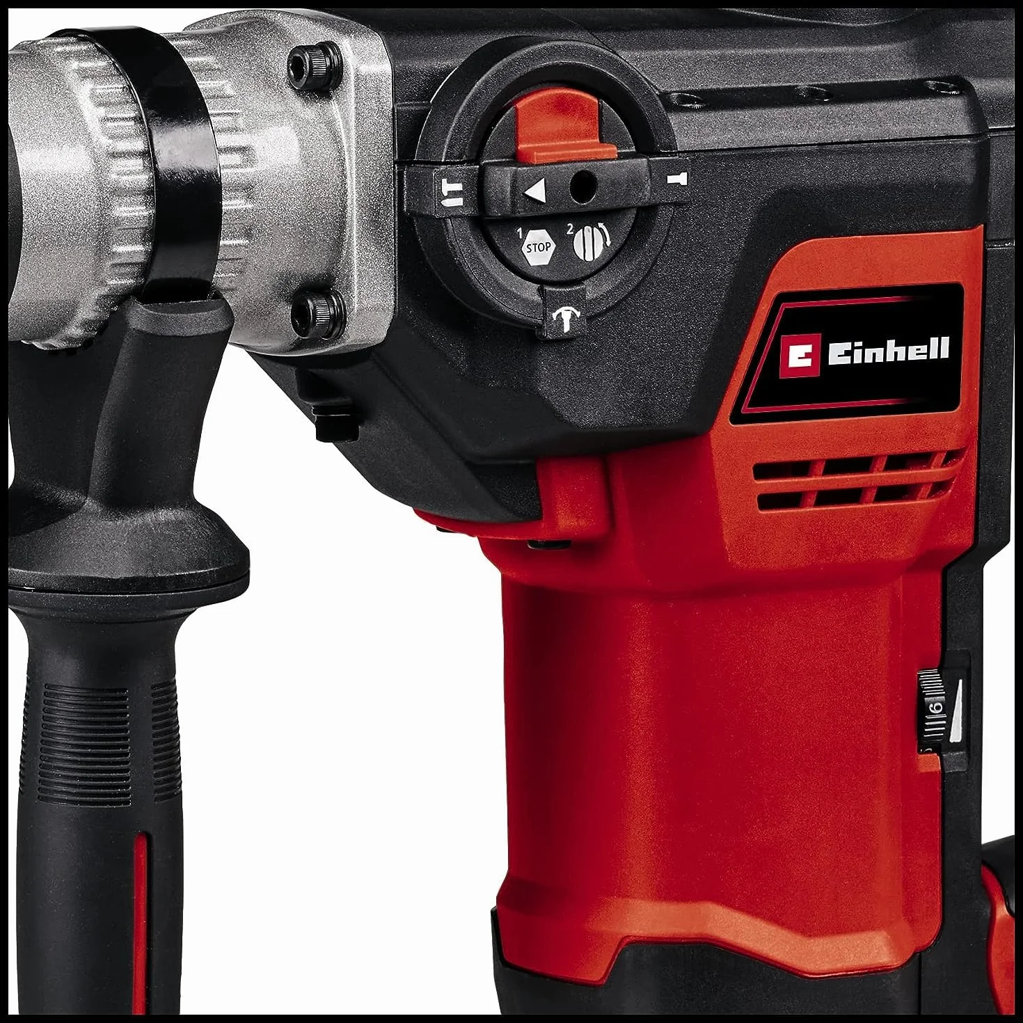 Einhell Martillo perforador con cable -TE-RH 40 3F. 1050 W, 10 J, taladrado de impacto - cincelado, mecanismo de impacto neumático, bloqueo de funcionamiento continuo, incl. Cinceles, E-Box M55