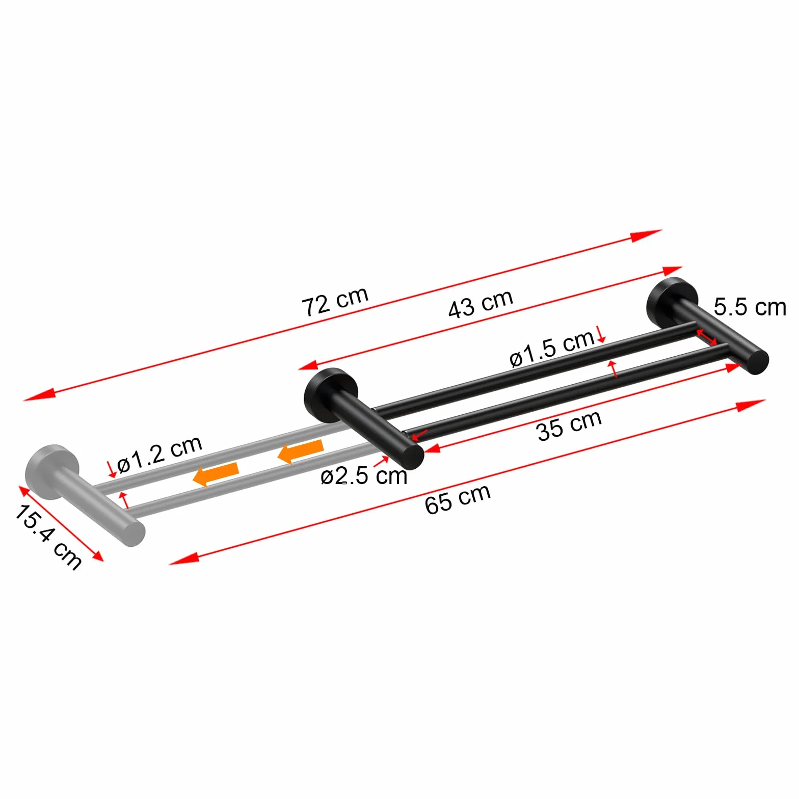 Toalleros Pared Toalleros Baño Toallero Barra Toalla de Mano Toallero Ajustable Retráctil 43-72CM para Montar en la Pared, toallero de Barra para Cocina, baño, Inodoro, Negro (Barra Doble)