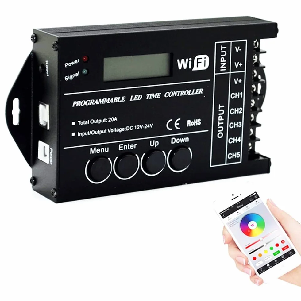 DC 12 V 24 V WiFi RGB Time Programable LED Controller TC421 5 canales 20 A ánodo común programable LED Strip Dimmer