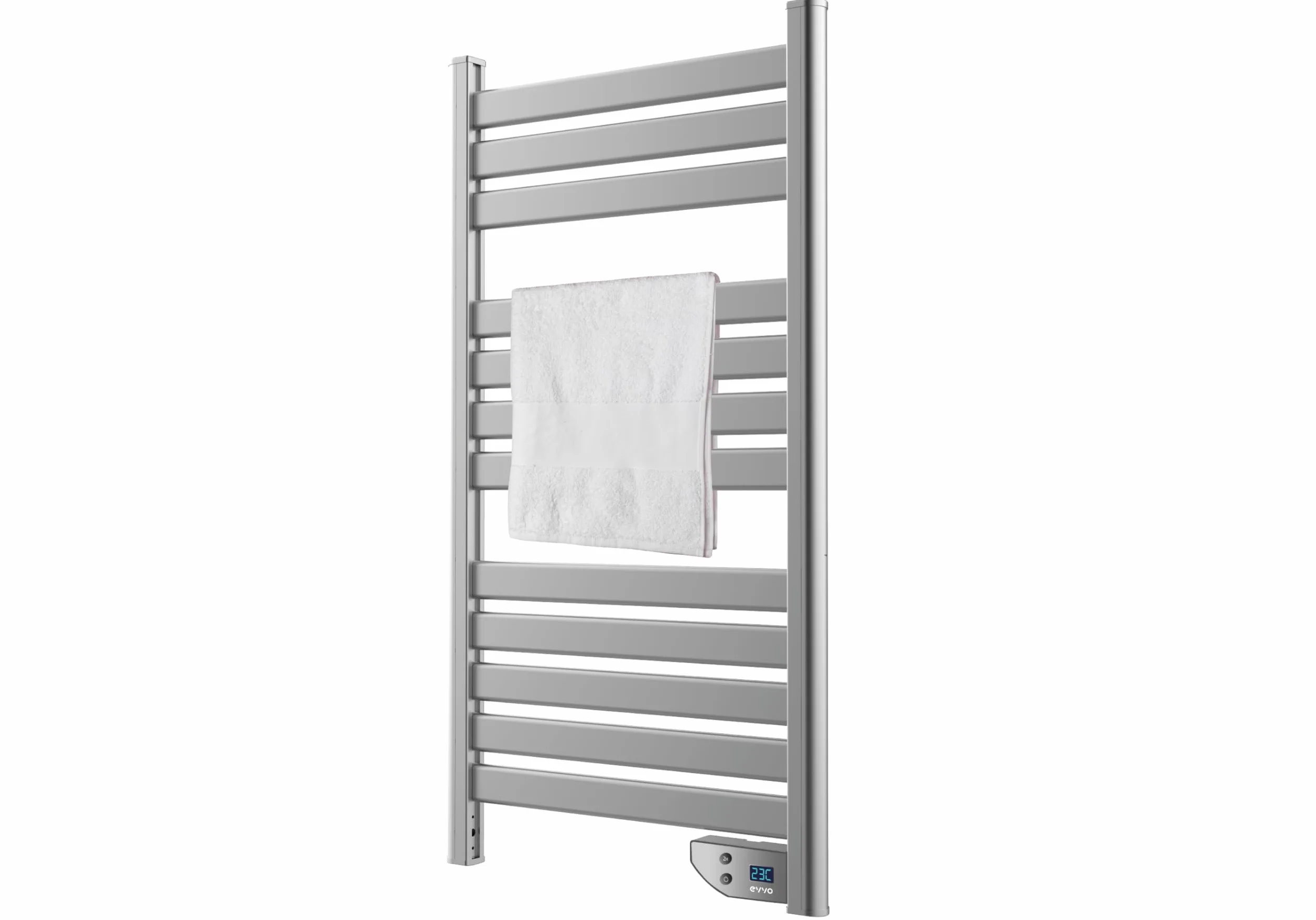 EVVO Toallero Eléctrico C500 Acero, 450W, hasta 8 m2, Bajo Consumo, Silencioso, Seguridad Sobrecalentamiento, Incluye Kit de Instalación, Antisalpicaduras, Temporizador 2 Horas (Acero)