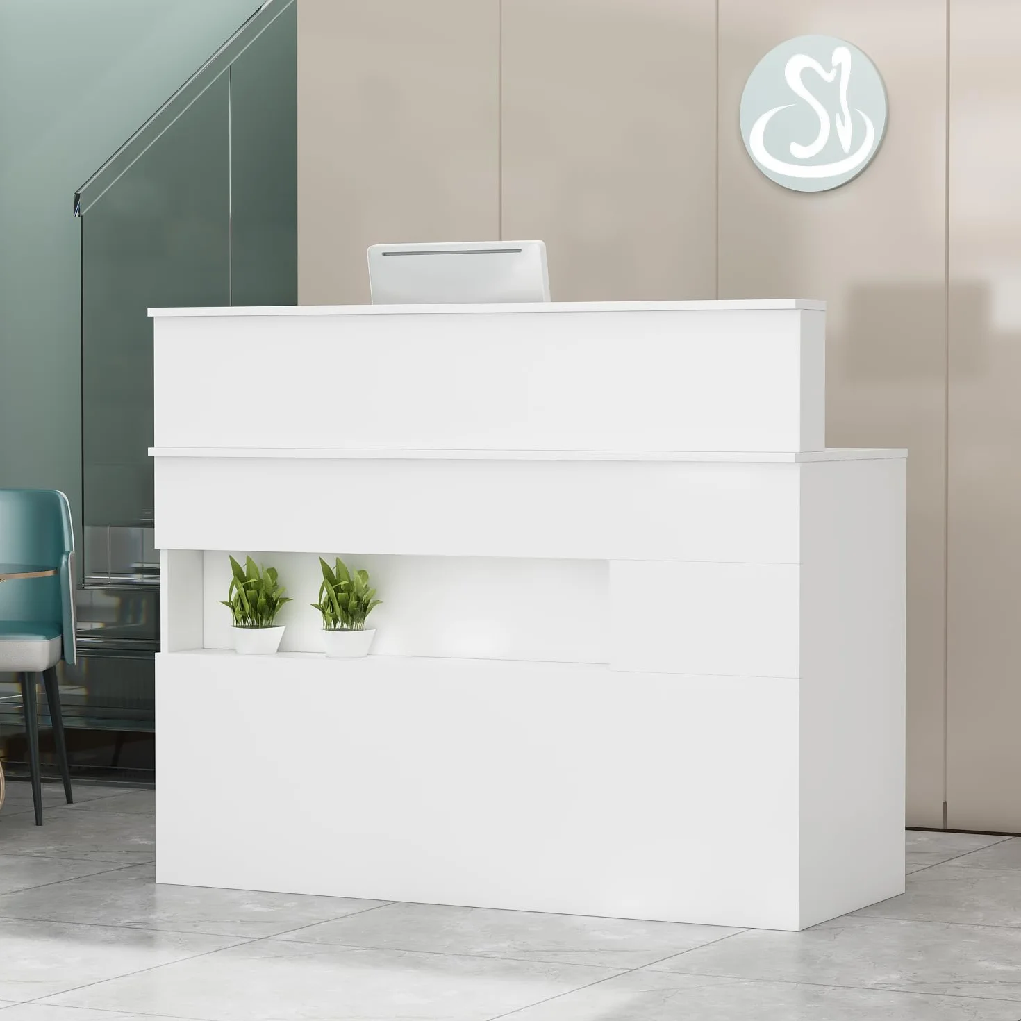 Mostrador de recepción Blanco con cajones y luz