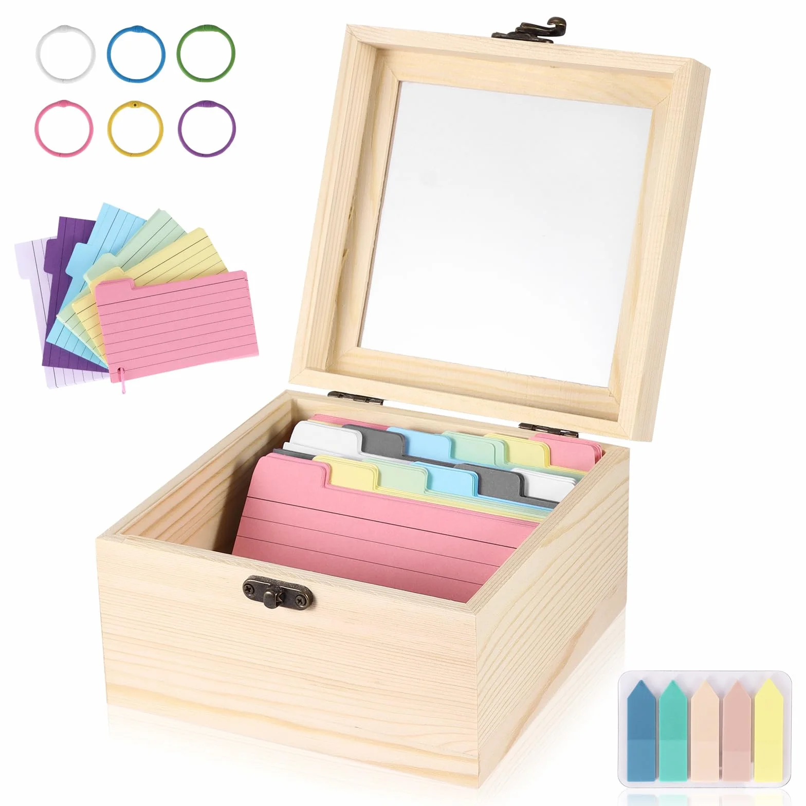 ALLOMN Caja de recetas de madera con 300 tarjetas 3x5 pulgadas, juego de organización de cocina