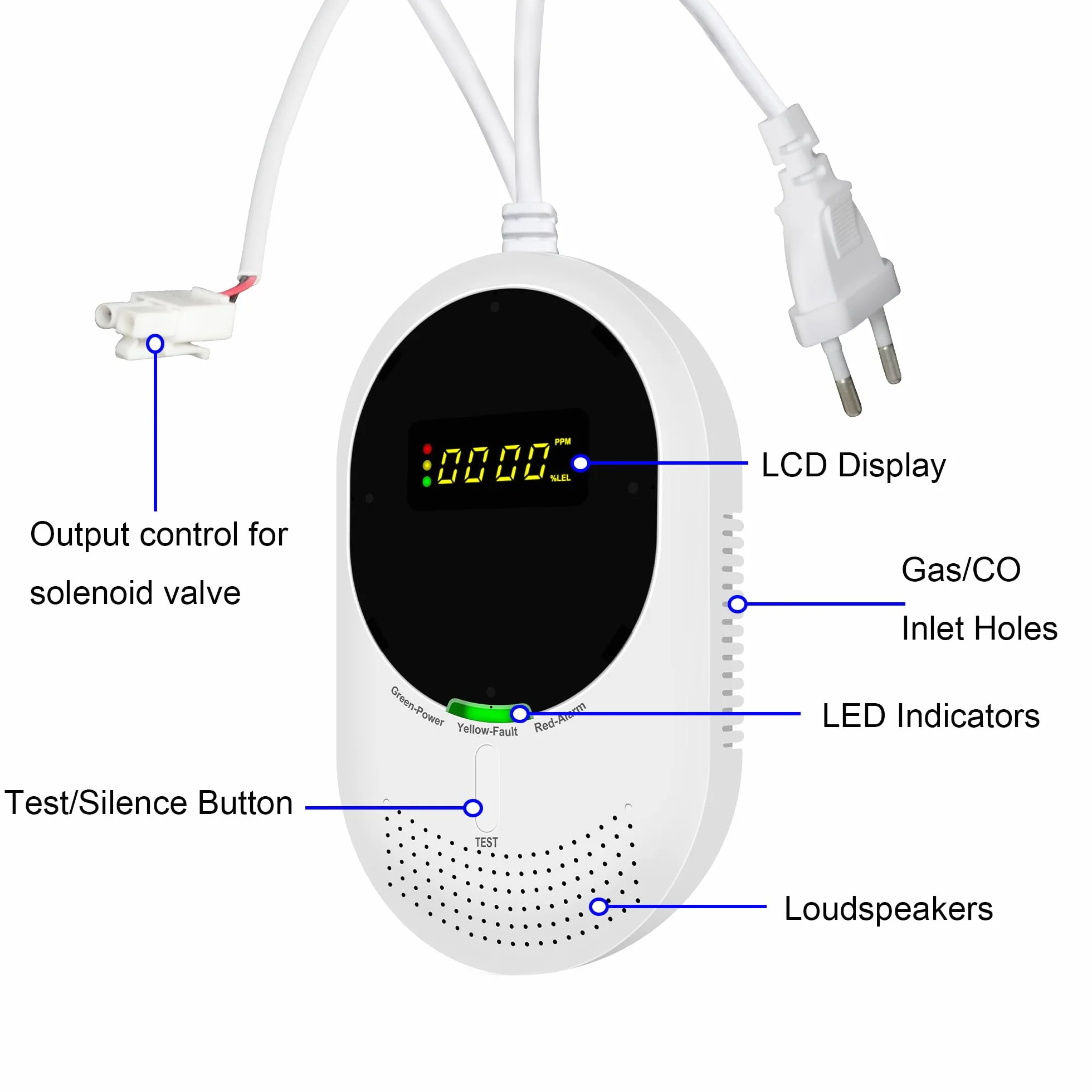 Detector de Gas y Monóxido de Carbono WiFi con Pantalla LCD, Smart Life, Certificado EN 50291/EN 50194, 1 Pack