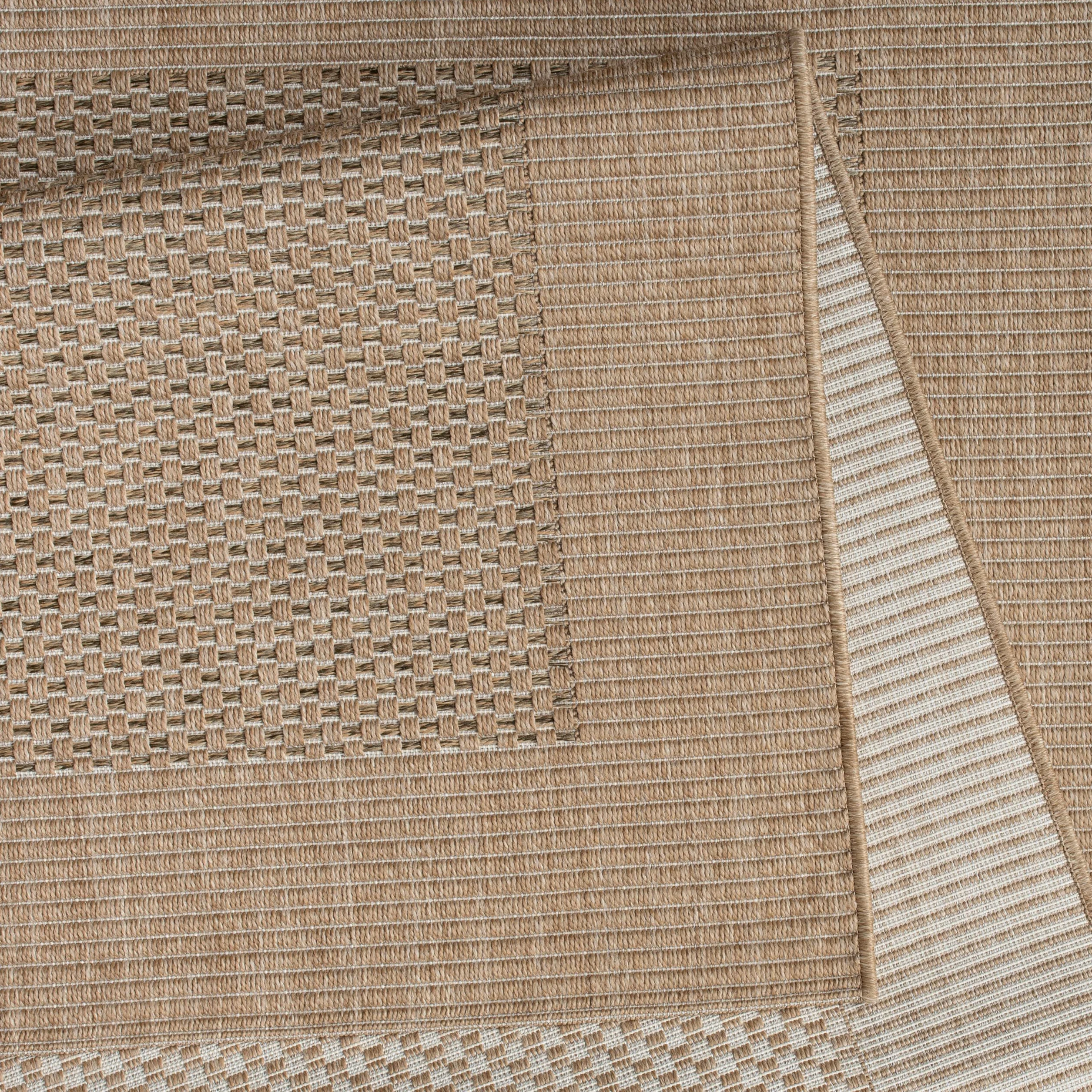Paco Home Alfombra Interior Y Exterior Balcon Alfombra Cocina con Ribete Óptica Sisal Lisa Beige, tamaño:200x290 cm