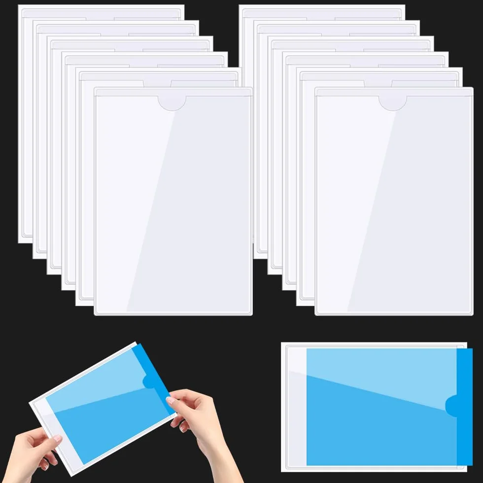 ADERTOS 14 PCS Bolsillos Autoadhesivos, Tarjeteros Transparentes con Apertura Superior, Funda de Tarjeta Autoadhesivo, Bolsillo Trasparentes Autoadhesivos para Organizar Proteger Fichas (22 * 15.6cm)
