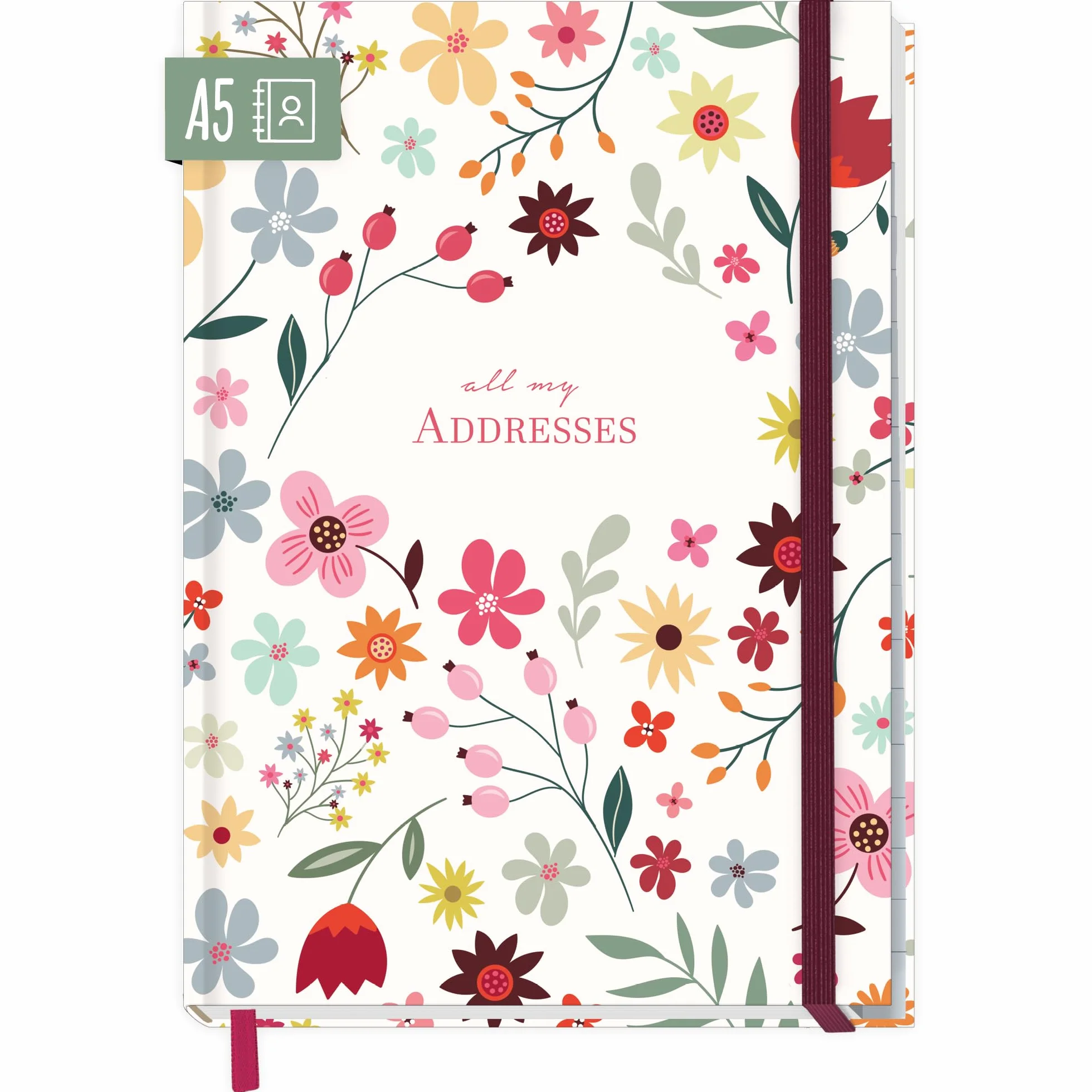Paper&you® Agenda A5 con índice A-Z Wild Flower para contactos