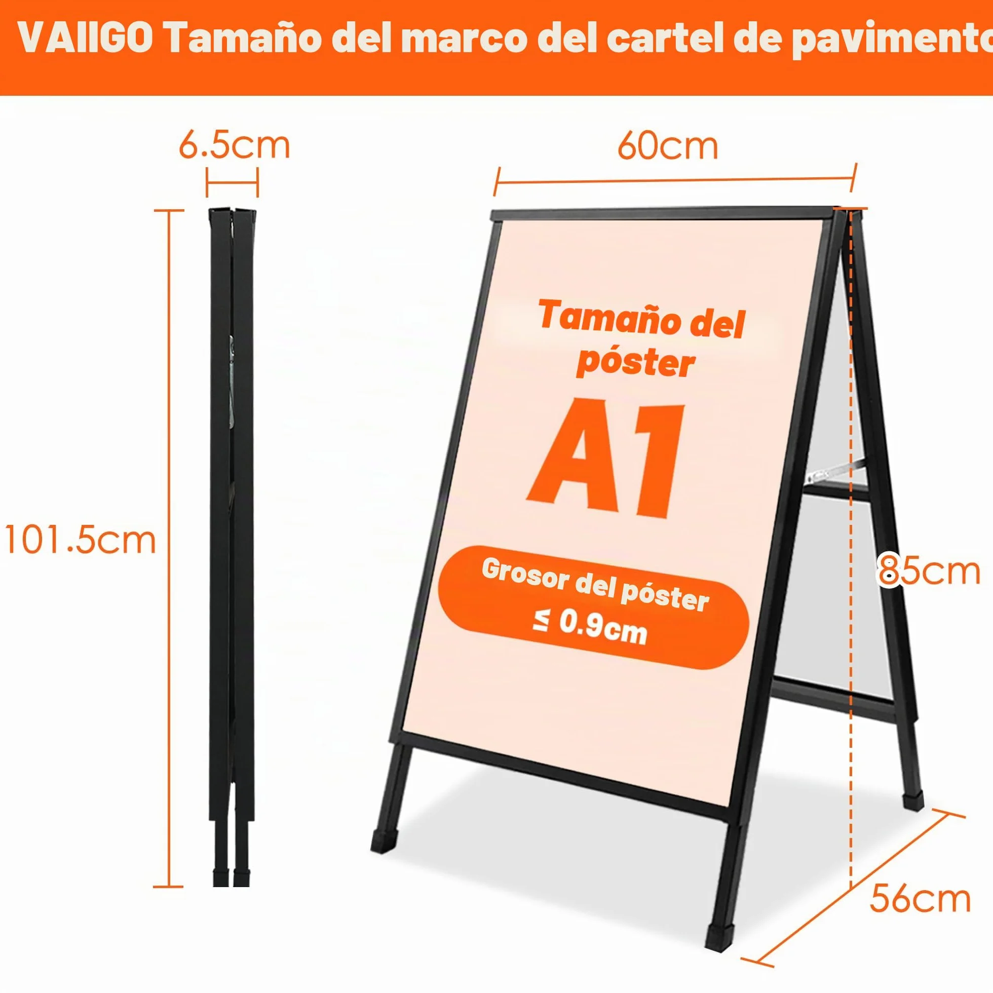 Marco de letrero de pavimento A1 A-Board doble cara, soporte de póster resistente con hojas de plástico corrugado para publicidad exterior