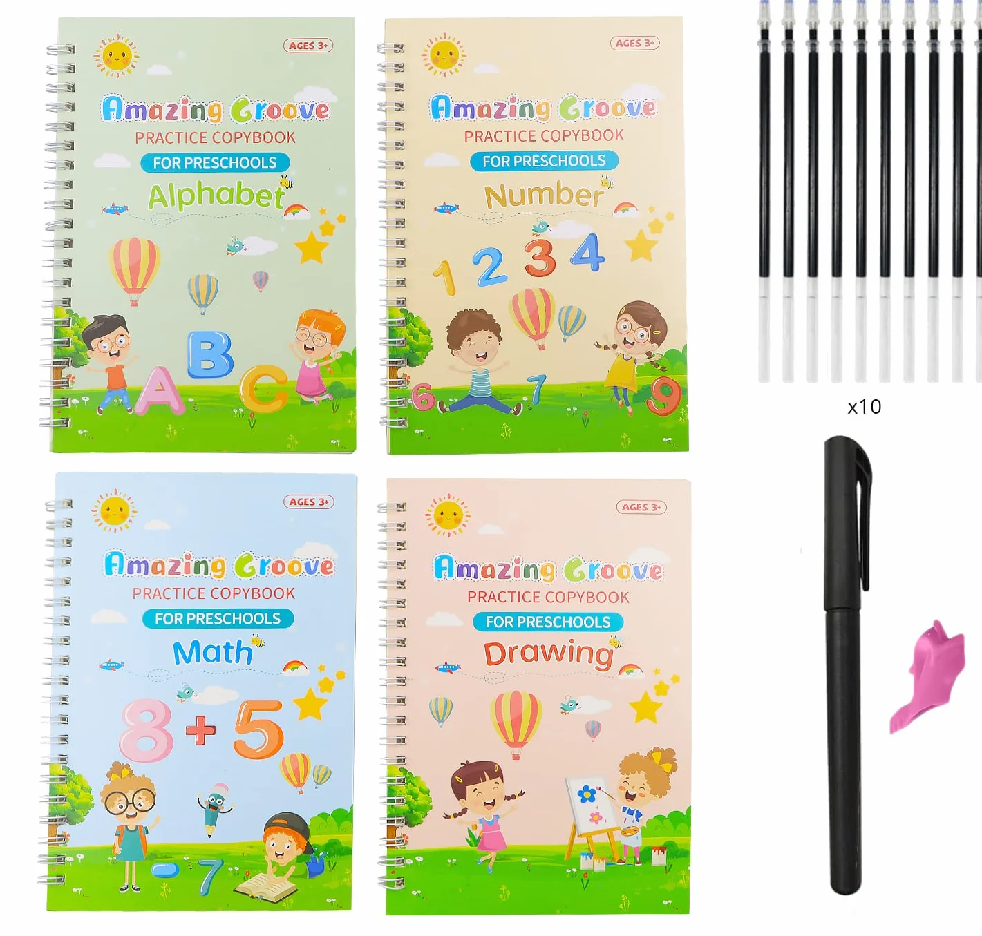 Juego de caligrafía para principiantes, libro de práctica de escritura a mano con ranuras, 4 libros, 10 recambios, 1 bolígrafo, 1 agarre