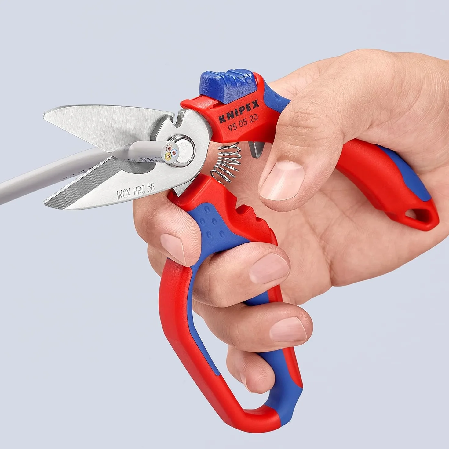 KNIPEX Tijeras de electricista acodadas pulido espejo con fundas multicomponentes, reforzadas con fibras de vidrio 180 mm, 95 05 20 SB