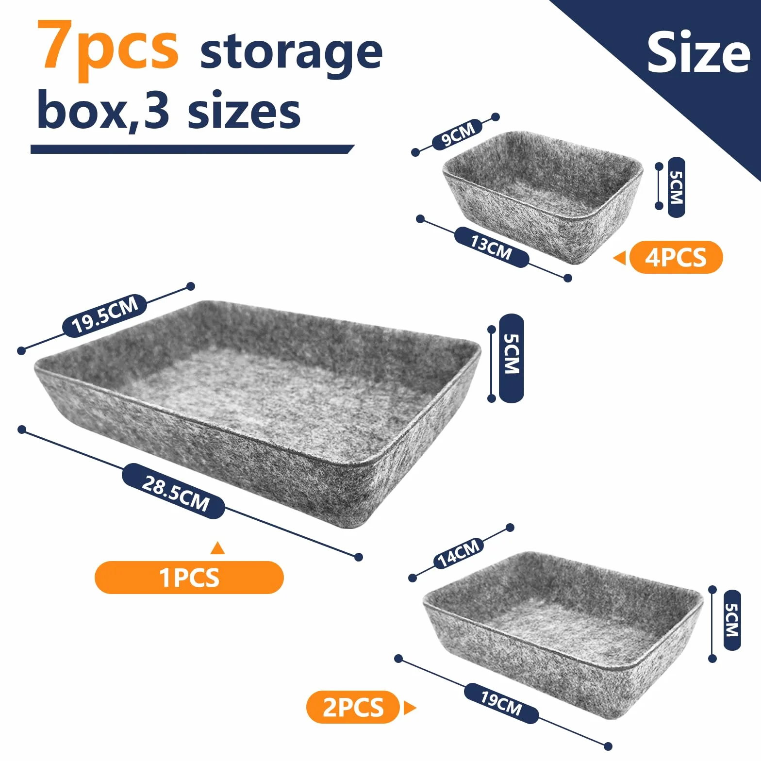 Organizador de Cajones de Fieltro 7 Piezas Flexible Gris Claro para Oficina