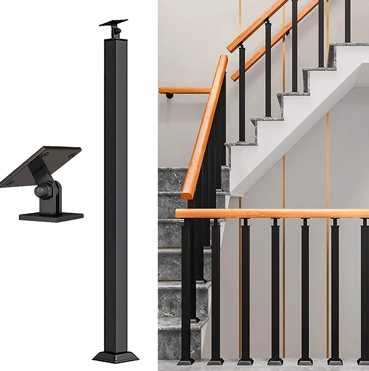 SAFWEL Barandillas de Diseño Balaustre Cuadrado De Barandilla Eje Giratorio de la Escalera, Eje Central de la Cubierta metálica 30-120 centímetros, Barandilla Cuadrada para pórticos de Madera (Colo