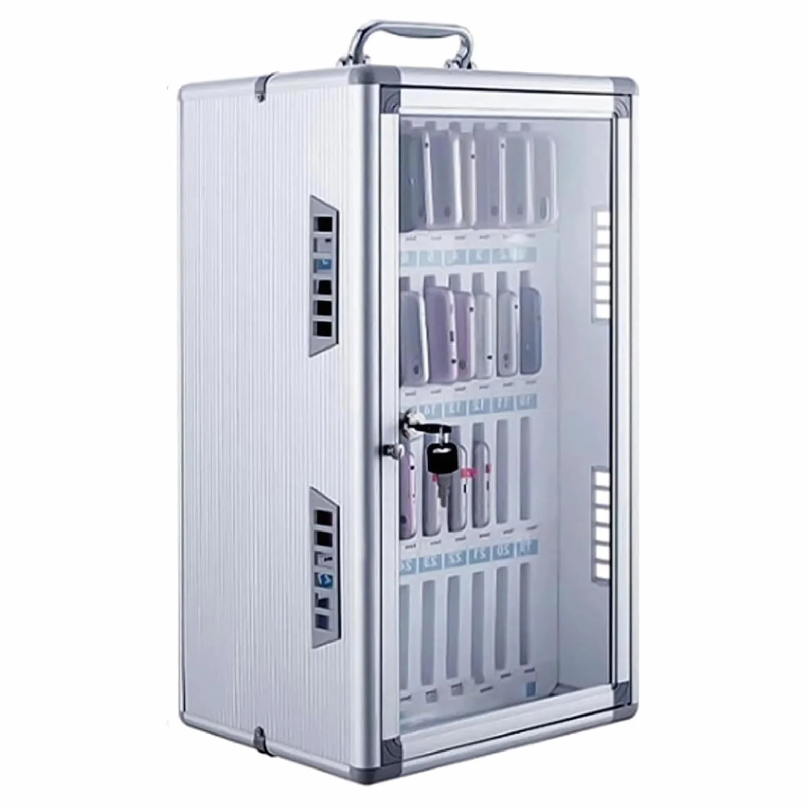Caja fuerte para teléfono móvil transparente 36 ranuras 315x195x495 mm portátil montado en la pared plata