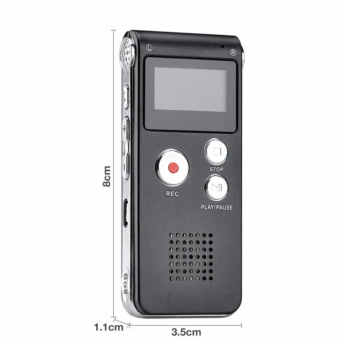 Lychee 8GB Grabadora de Voz USB Recargable Dictáfono LCD con Reproductor MP3 (Negro)