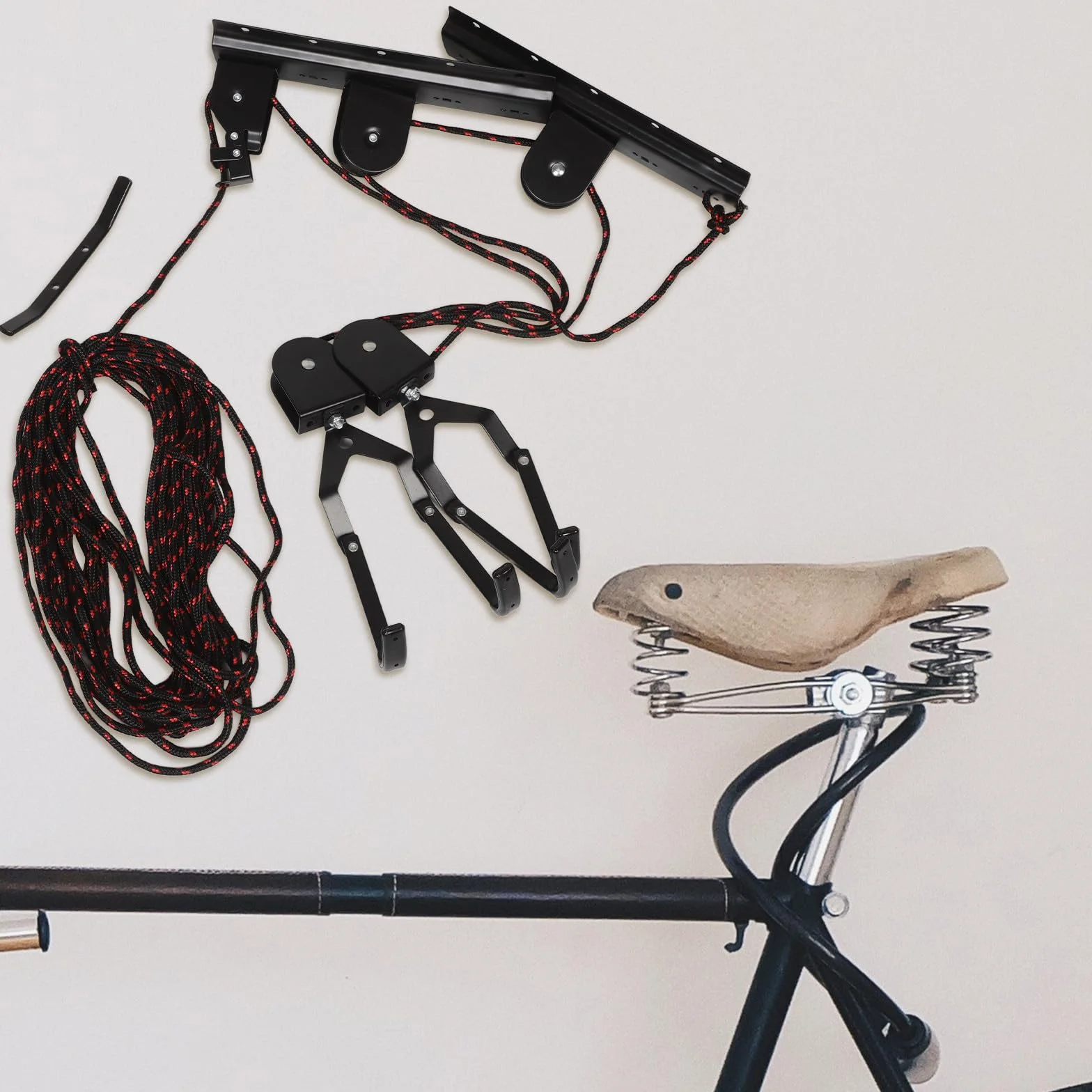 VILLCASE Elevador de Bicicletas de Acero Negro para Garaje Soporte de Pared, Sistema de Poleas para Colgar Bici y Ahorrar Espacio Hogar