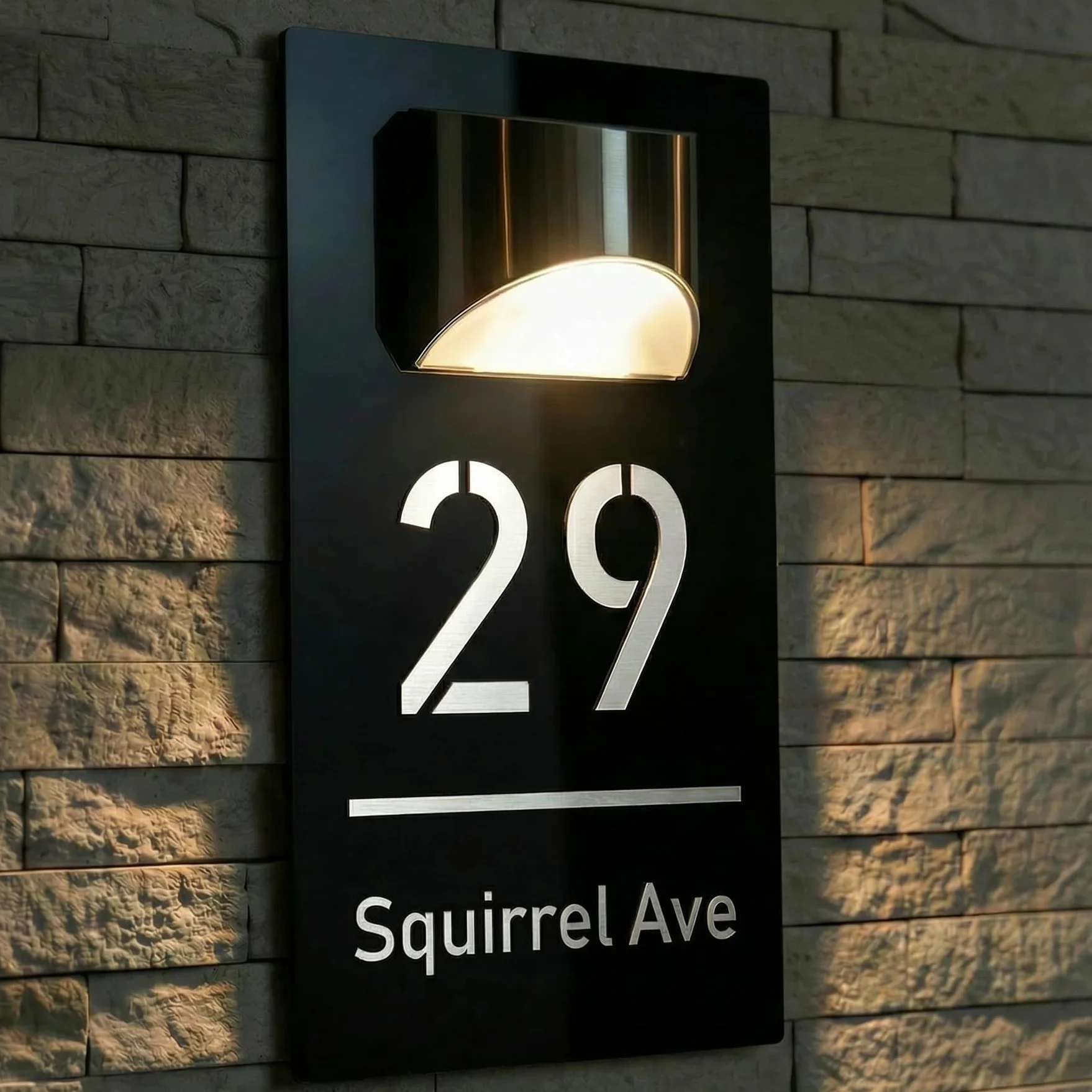 Números de Casa Exterior con Luz Solar LED, Placa de de Acrílico Impermeable con Grabado Láser 3D Personalizable, Letrero para Puerta Exterior zm (4 Tamaños, 16 Fuentes, 3 Colores)(Negro-Blanco)