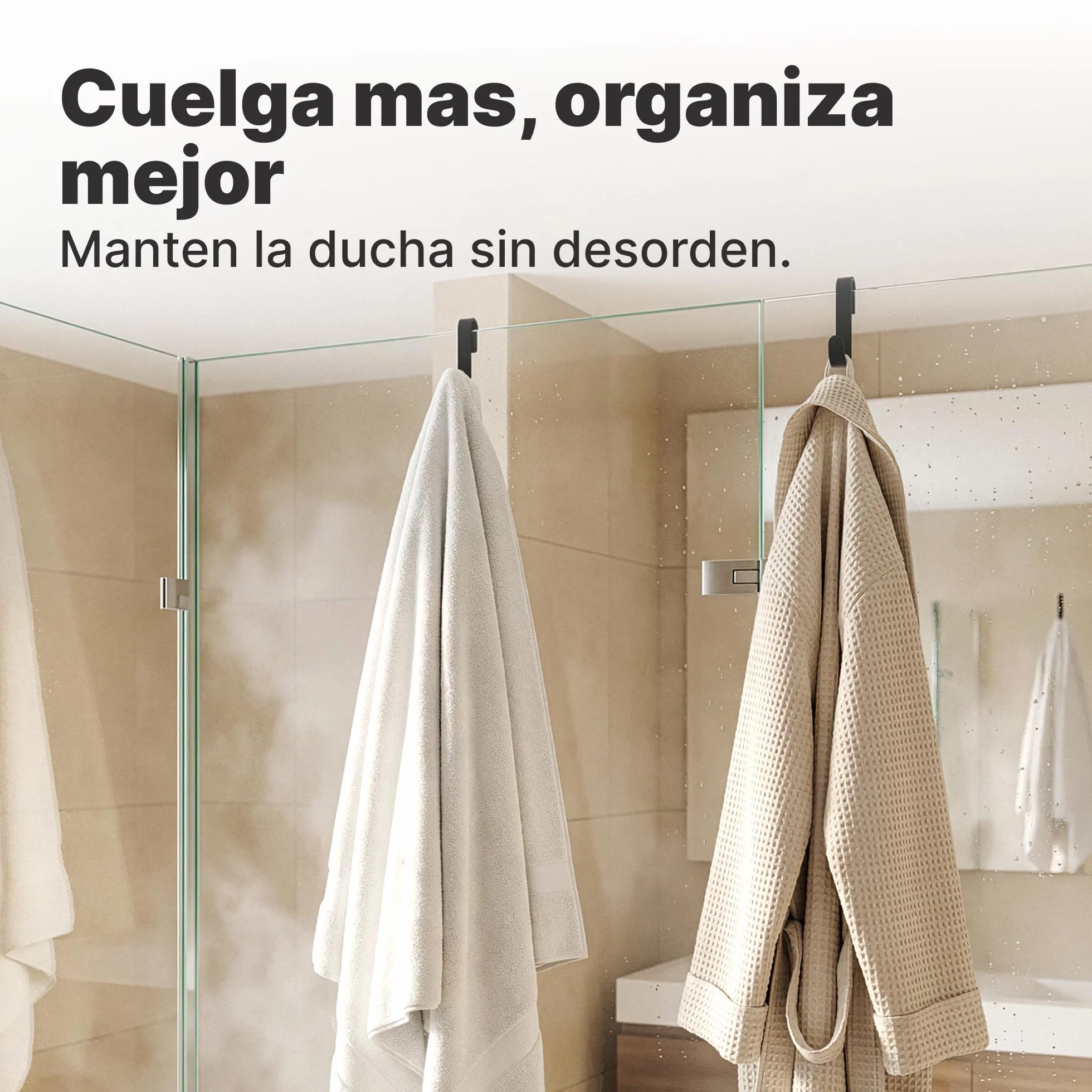 Minismus Ganchos Mampara Ducha, Ganchos de Silicona para Toallas y Albornoces para Mampara de Ducha de Cristal sin Marco, Colgador Toalla Baño Pack de 2