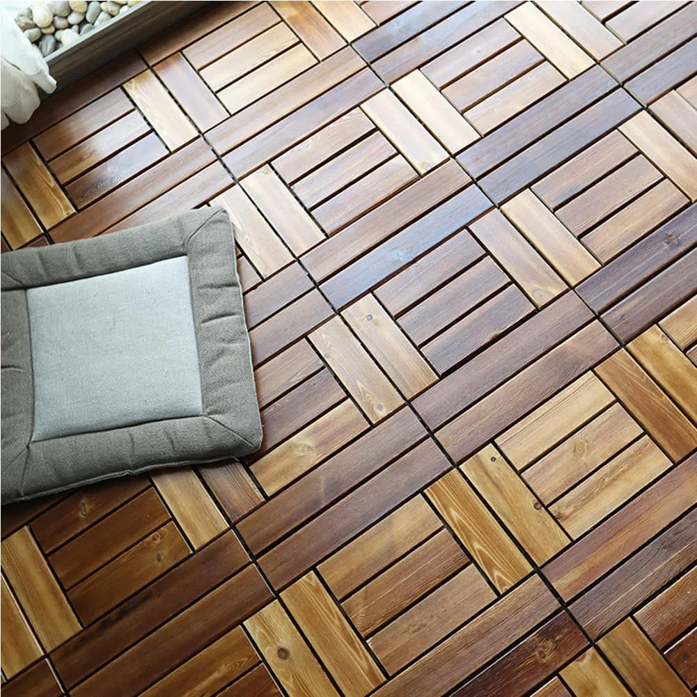 Baldosas Madera Suelo, Baldosas Exterior Suelo, Entrelazadas Baldosas para Terraza Jardín, Terraza, Balcón 30 x 30 cm, Fáciles de Colocar Marrón D 33PCS