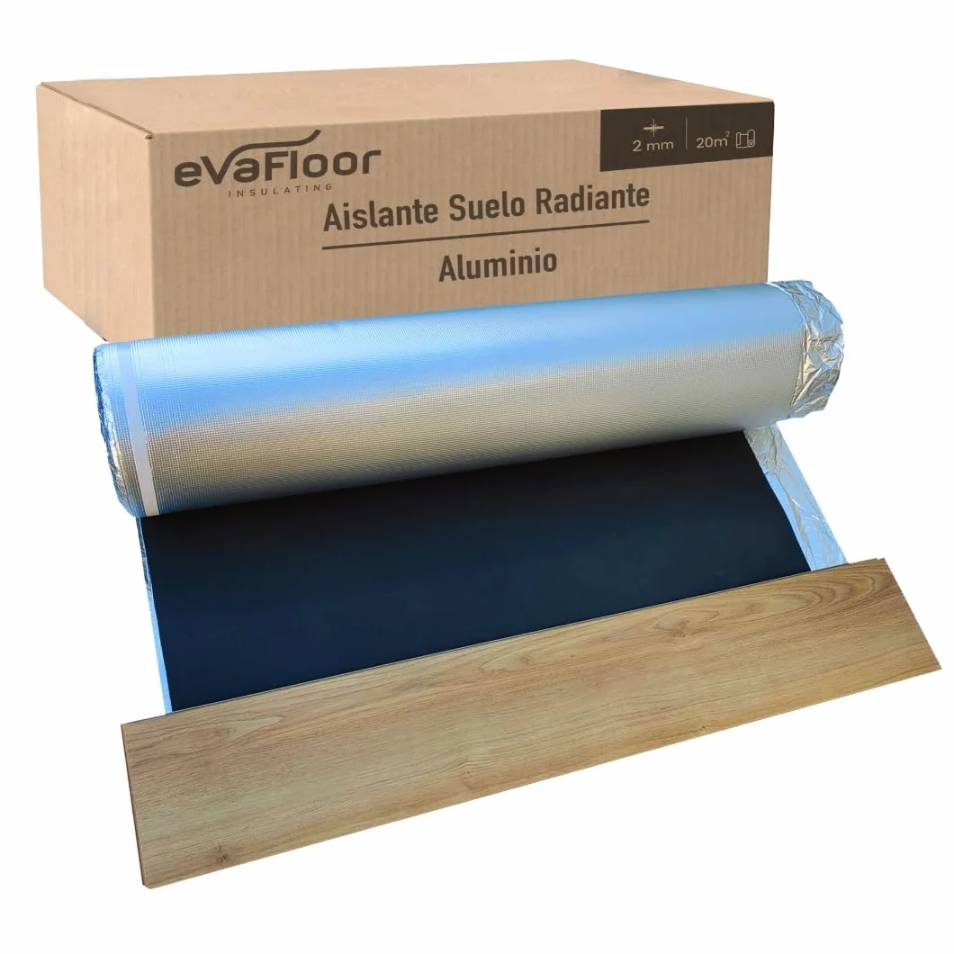 Pack 2 Aislante Suelo Laminado Radiante Aluminio 1x20 metros | Base Aislante Suelo Laminado | Fabricado con Base de Eva 2mm + Lámina Aluminio | Incluye Adhesivo