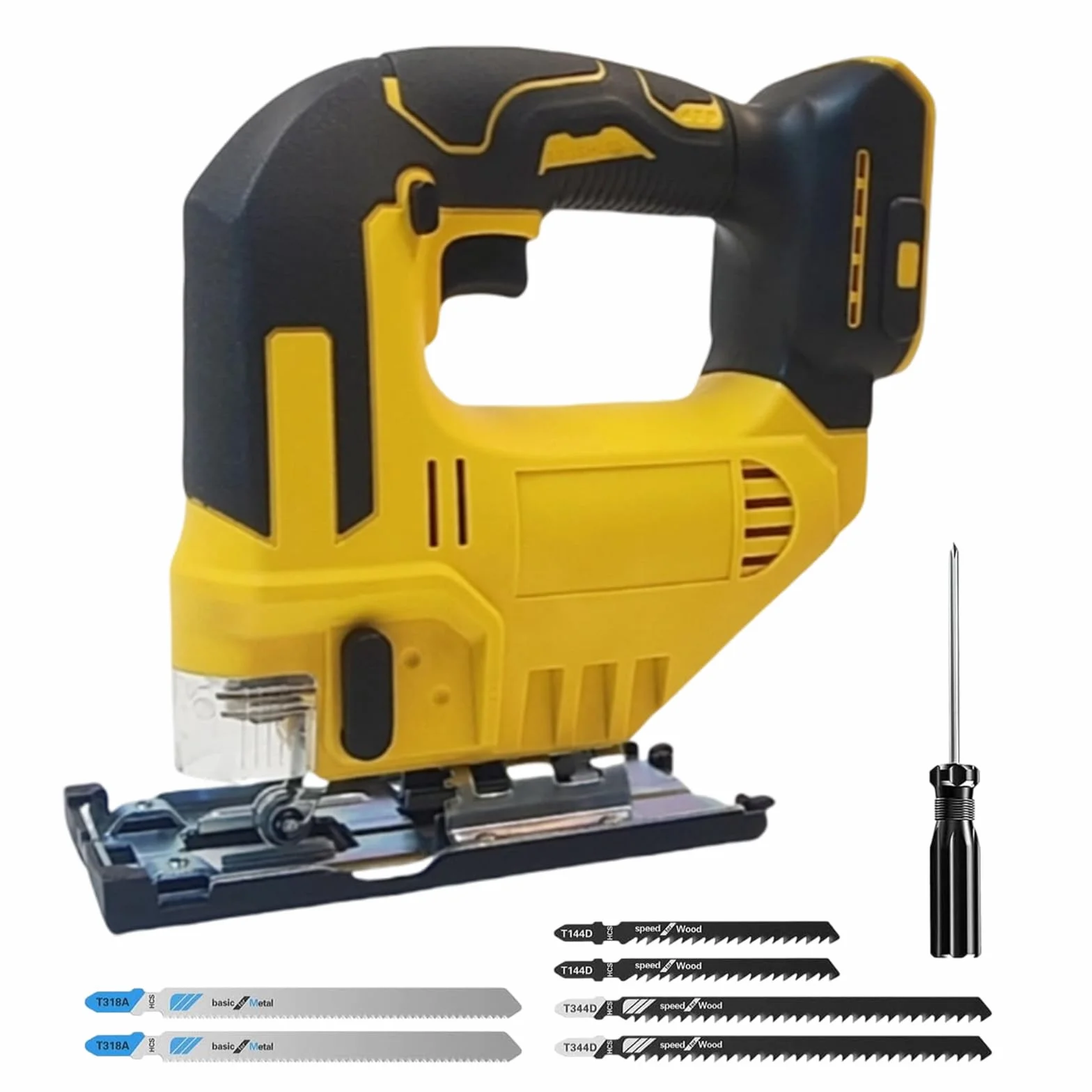Sierra De Calar sin Cable Compatible con Batería Dewalt de 20V, 2700 rpm | 750W, Sierra de Calar Eléctrica con 6 Cuchillas de Repuesto, Corte en Angulo de 0°-50° para Metal, PVC, Madera, Plástico