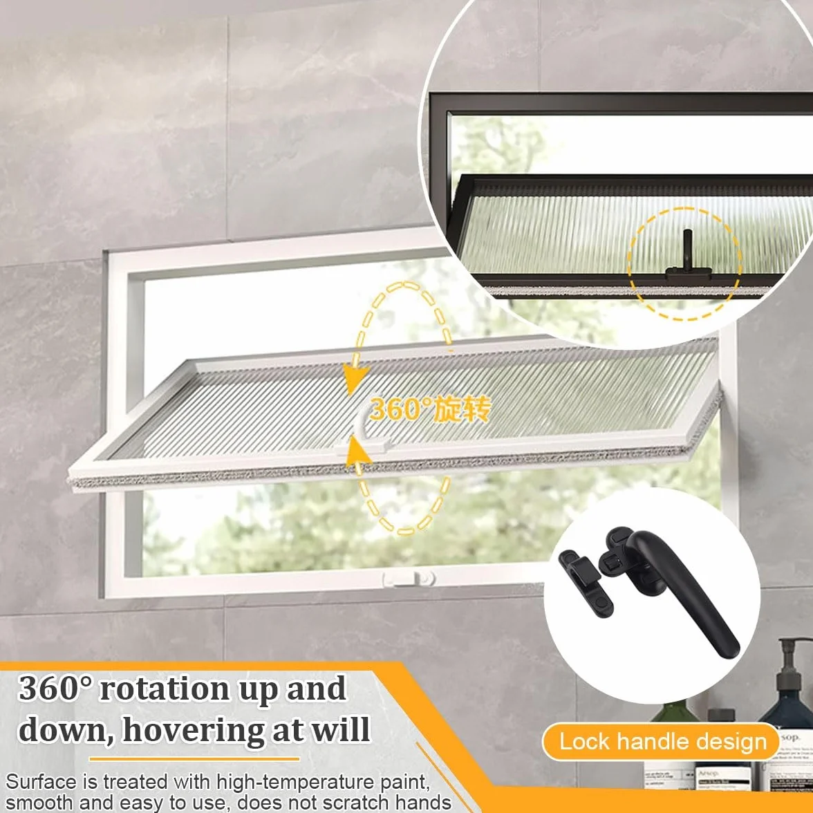 Ventana de vidrio templado giratoria de 360°, ventana de servicio corrediza vertical de aluminio con manija y cerradura, ventana de ventilación metálica empotrada para baño y cocina(White,WxH 60x30cm/