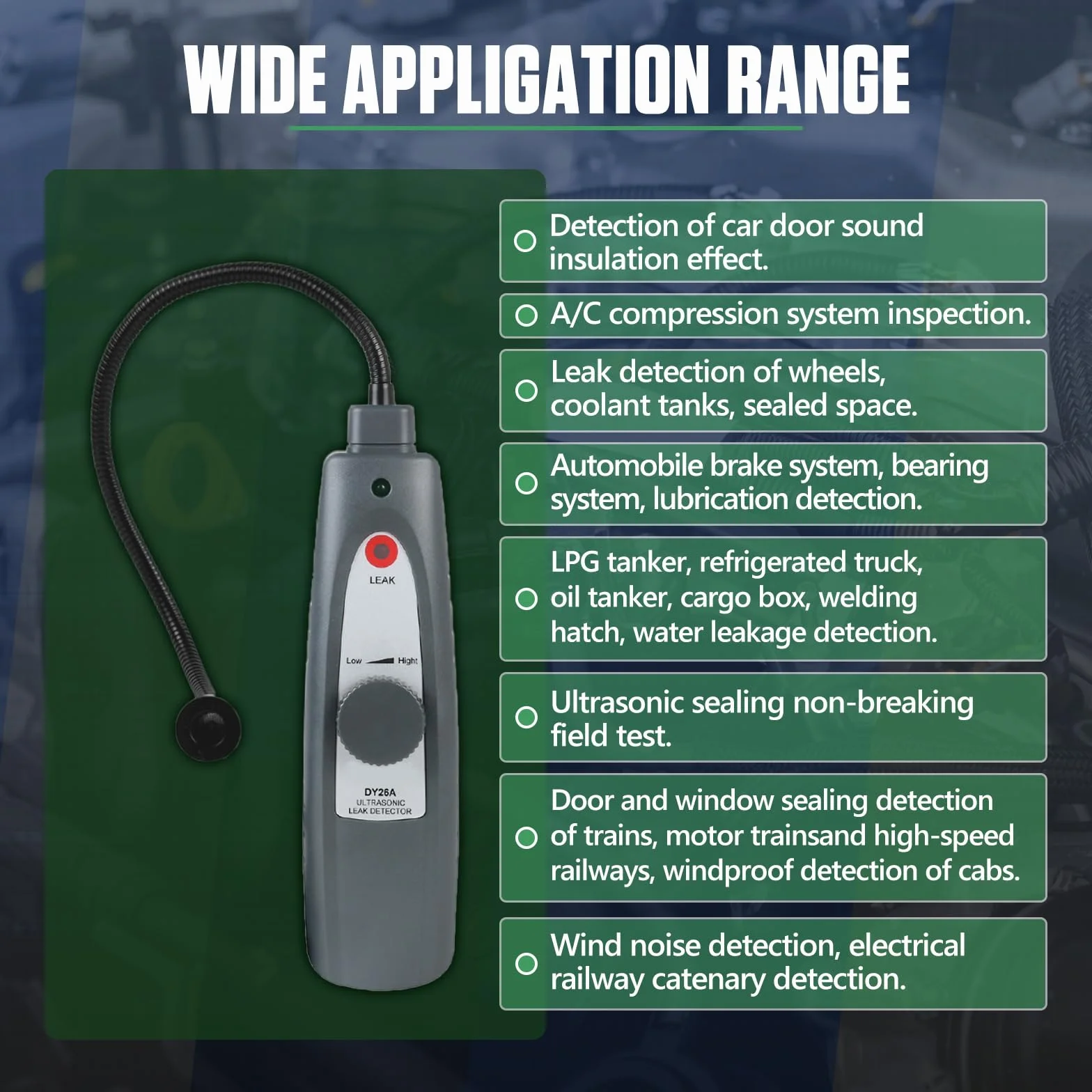 Detector de Fugas ultrasónico, Herramientas de detección de Fugas Detector de Fugas de Aire de 40 KHz ± 2 KHz Buscador de Ruido automotriz con Auriculares Sensor Sensible de sonda de 420 mm