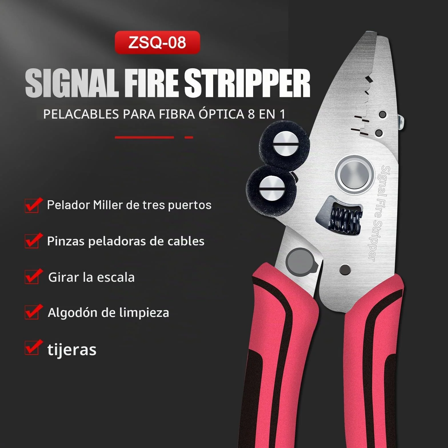 Signal fire Pelacables de fibra óptica, 8 en 1 pelacables para fibra óptica, alicates cortadores Herramientas para electricistas para pelacables, pelacables para cables de fibra