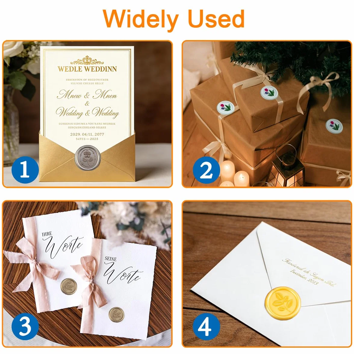 56 sellos de lacre adhesivos de bronce antiguo, con diseños de romero y trébol de cuatro hojas. Perfectos para invitaciones, Navidad, regalos y fiestas.