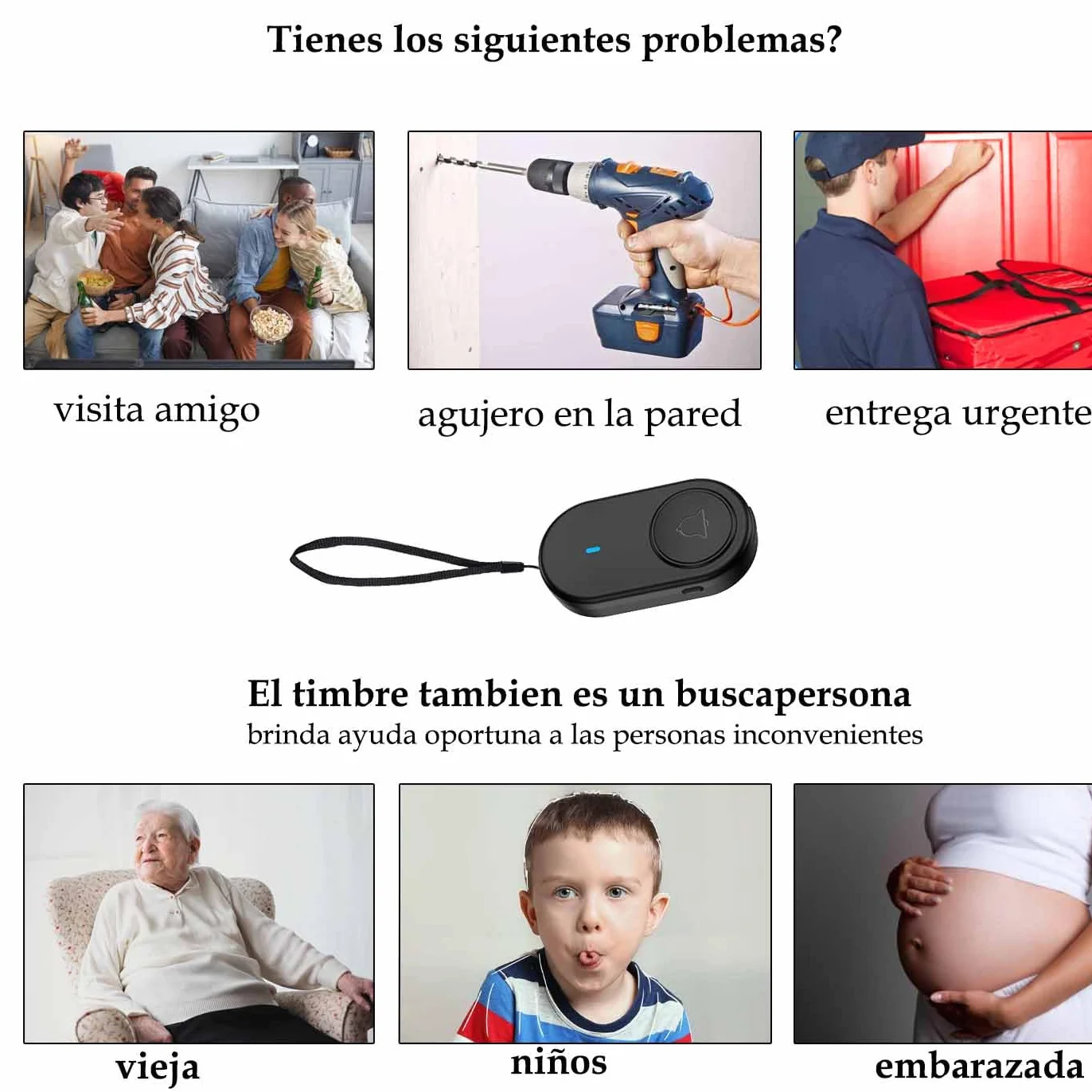 Timbre Inalámbrico Exterior Impermeable, Kit Timbre Puerta Ip66 Impermeable (Blanco)