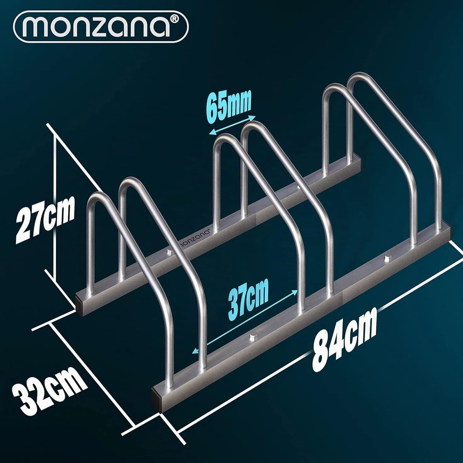 Monzana® Soporte para Aparcar Bicicletas, Aparcamiento Estacionamiento 3 Bicis, Parking Bicicleta 30-65mm, Guarda Bici Interior Exterior, Montaje Pared Suelo, Aparcabicicletas, Portabicicletas